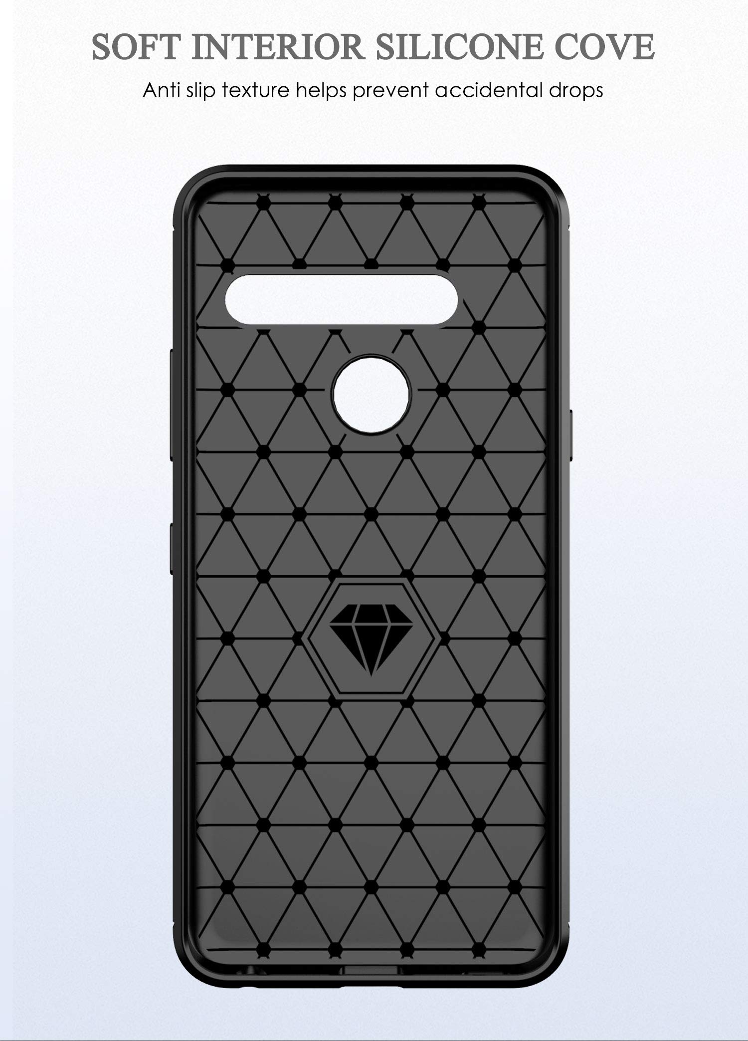 Funda Negra Para LG G8S ThinQ: Carcasa De Fibra De Carbono Flexible Y Antideslizante