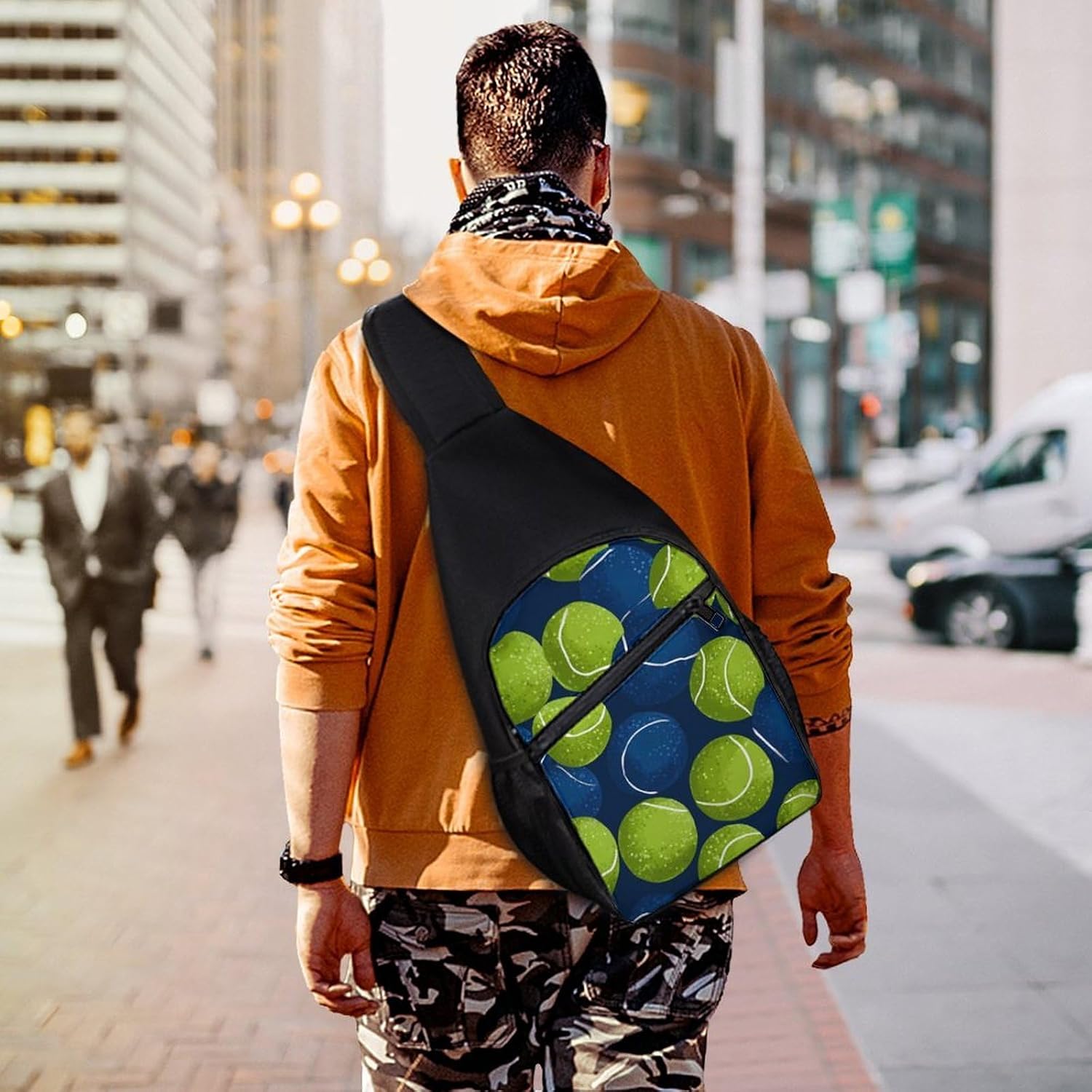 Tennis Balls Art Pattern Crossbody Sling Backpack Chest Bag Daypack | unisex,trendy,with convertible and detachable shoulder strap,side pockets
