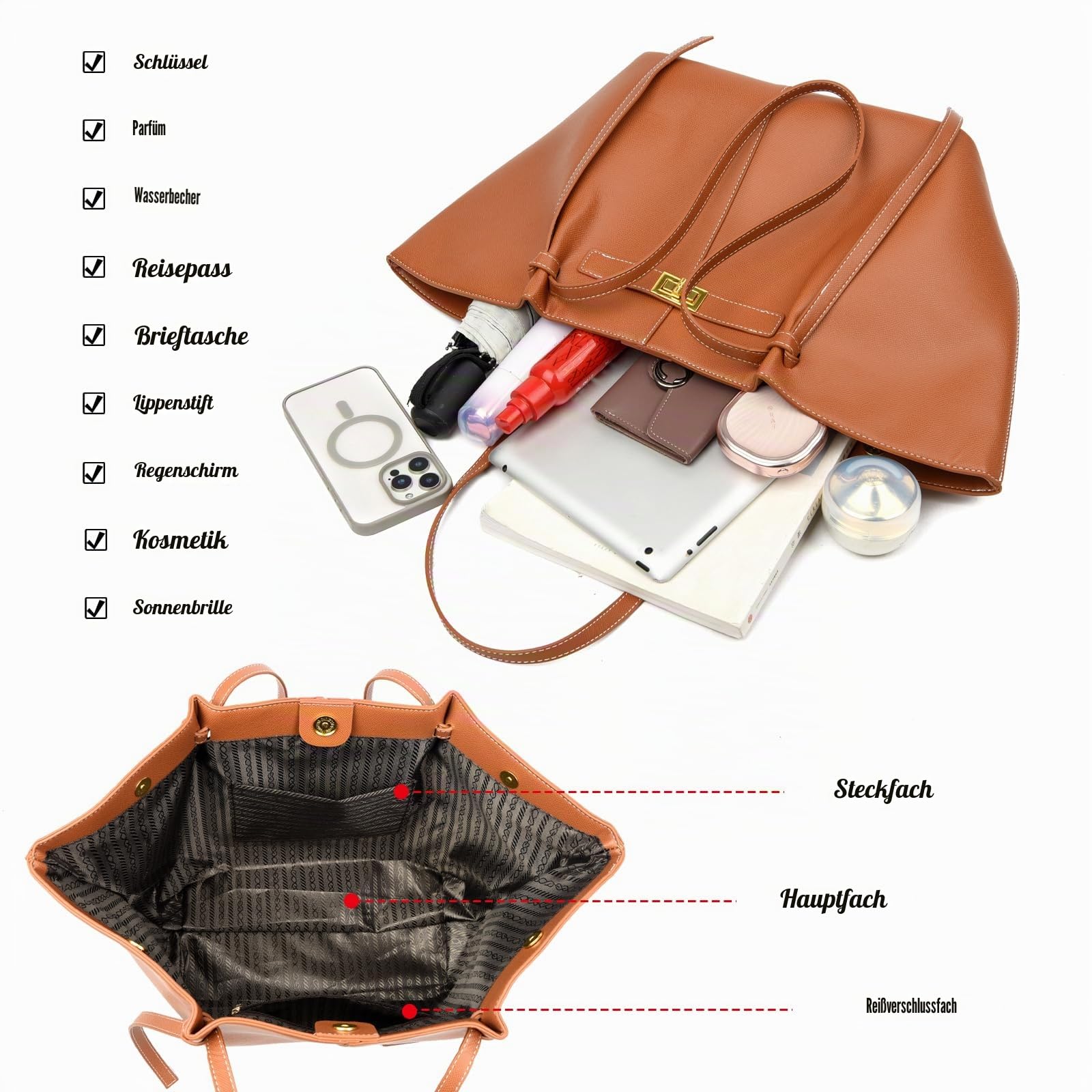 Handtasche Damen Groß Tote Bag Kunstleder Shopper Tasche Elegante Schultertasche Gross Umhängetasche Stilvoll Henkeltaschen Shopper Bag Handbags Tragetasche Beuteltasche Women's Totes