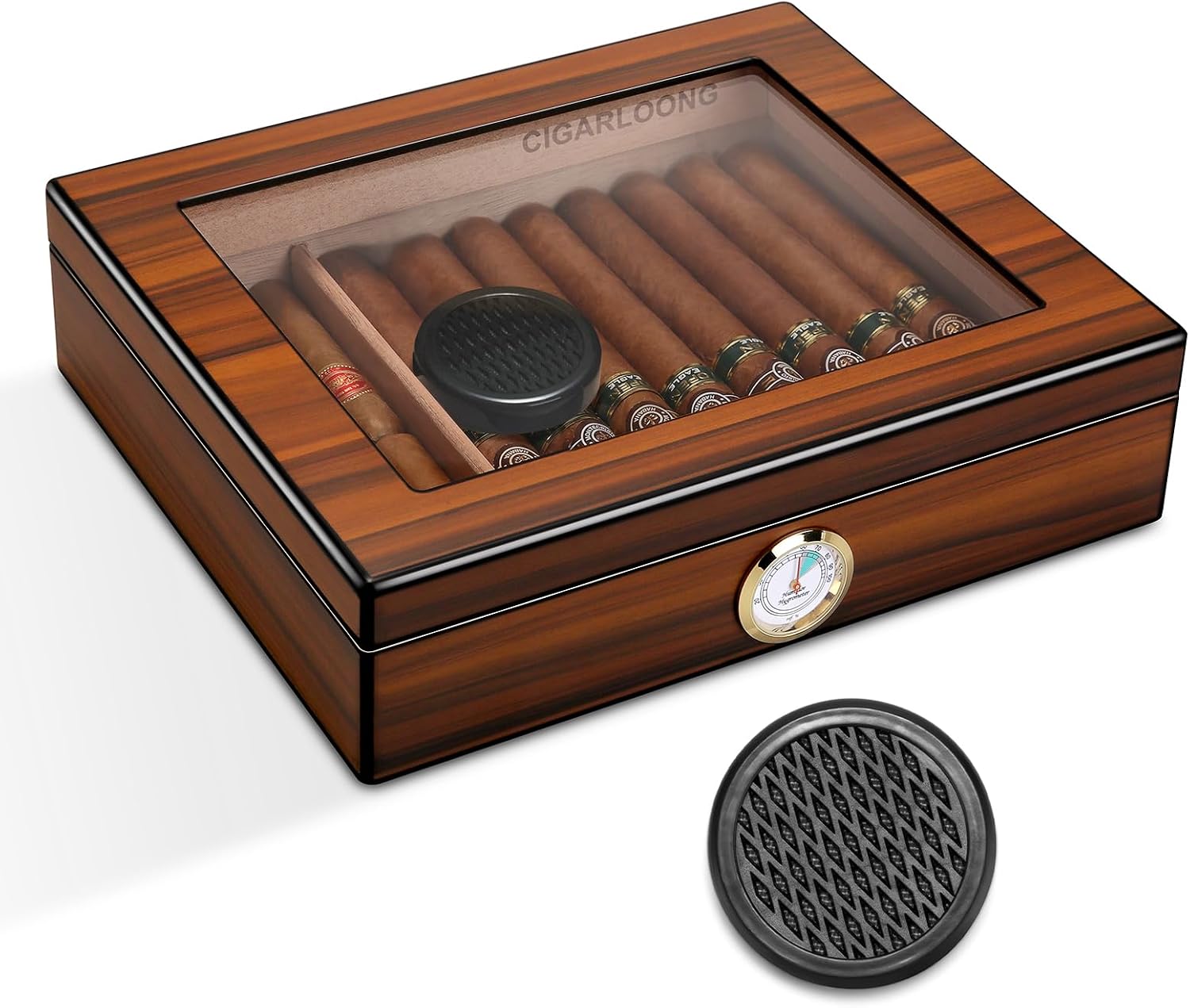 Desktop Humidor with Hygrometer and Humidifier Accommodates up to 35 Cigars Cedarwood Humidor the Cigar Aficionado's Indispensable Companion (Small)