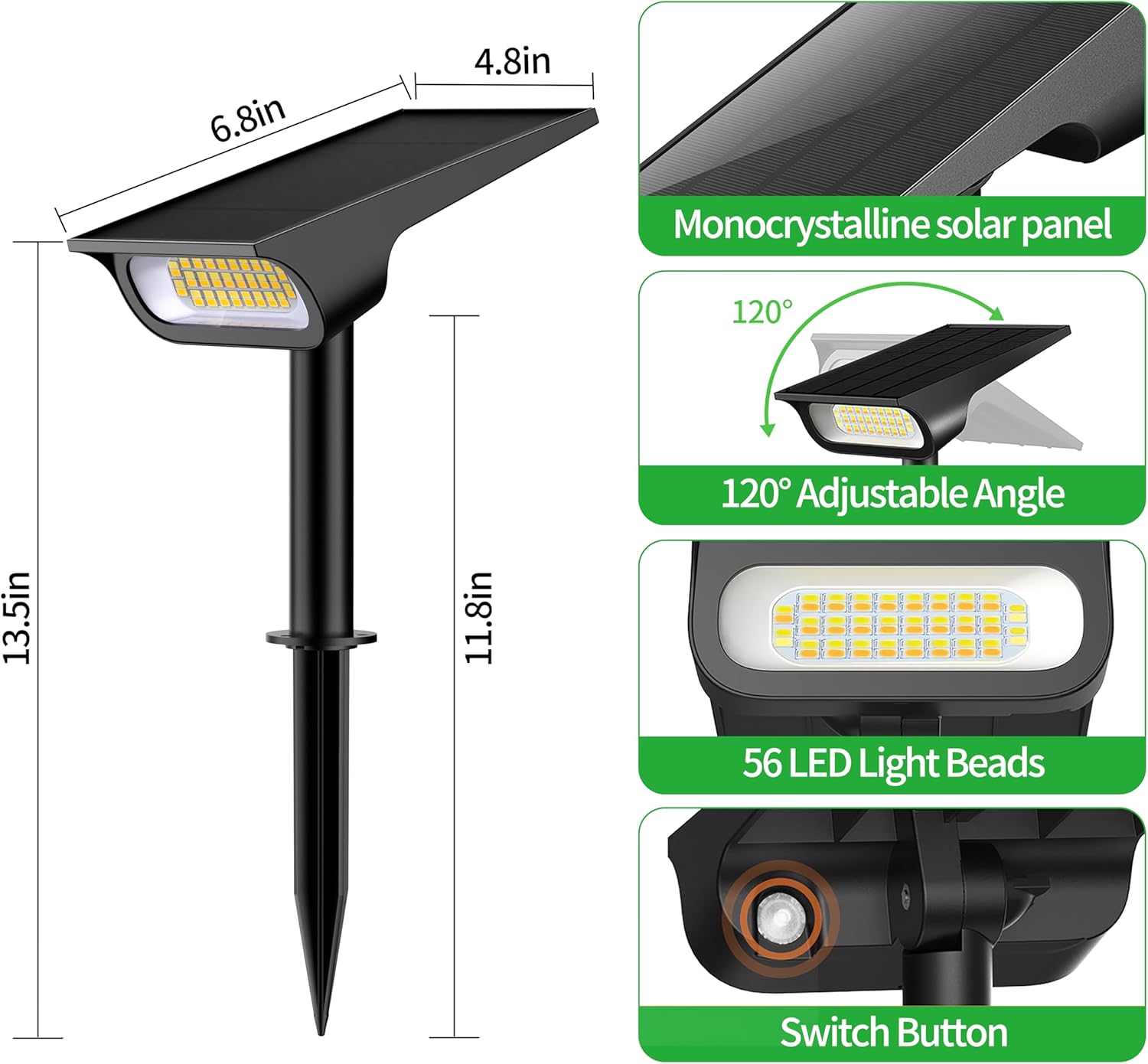 intelamp Solar Spot Lights Outdoor Waterproof, 4000mAh 3 Color LED Spotlight with Remote Timer Adjustable Brightness for House Wall Trees Flags Pools Yard Decor