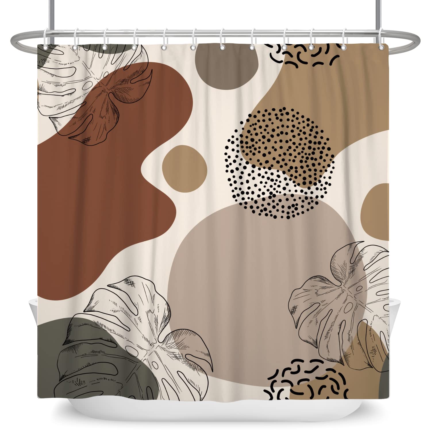 Ttincceer 180x200cm Abstract Shower Curtain Mid-Century Tropical Plant Monstera Leaf Bathroom Curtain Watercolor Graffiti Shower Curtains Waterproof Bathtub Curtain — image 1