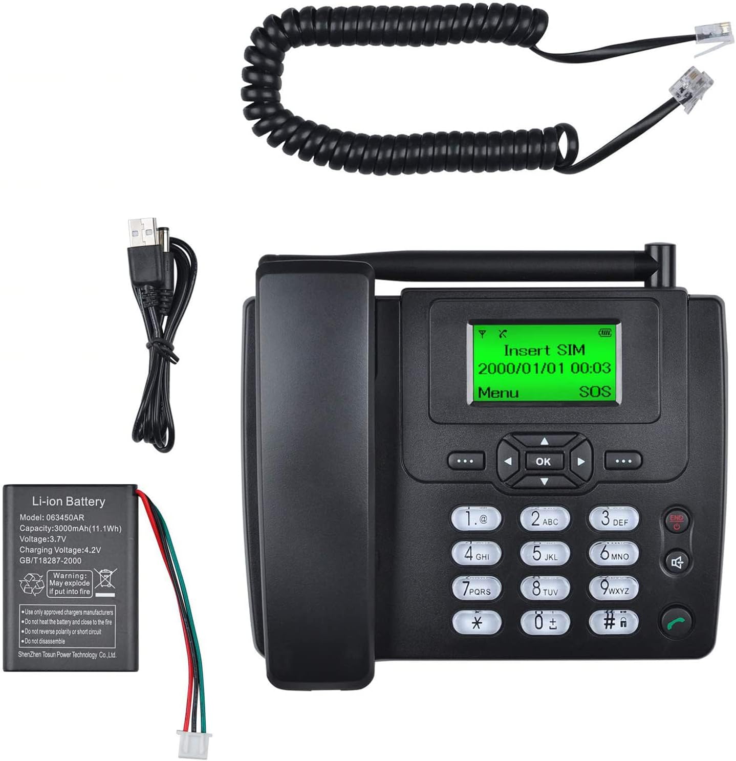 – Lychee Fixed Wireless Phone,Wireless Quad Band GSM telephone - Dual SIM, Supports Multiple Languages, Large Backlit Display, Office phone, office/hotel/residence (Black03)
