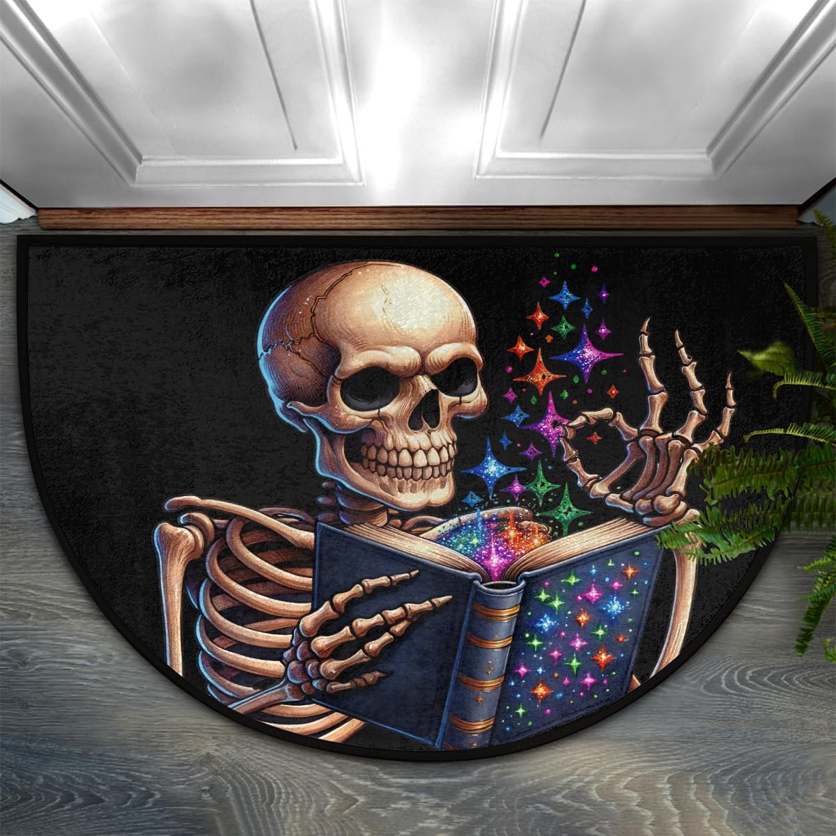 Half Round Doormat Funny Halloween Skull Gothic Washable Semi Circle Rug Non Slip Absorbent Half Moon Rug Kitchen Mat for Indoor Outdoor Bathroom Patio Front Welcome Fireplace Hearth Floor Mat