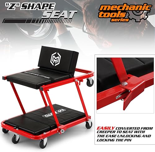 Miniatura 51 de M-AUTO Z Creeper plegable 2 en 1 - Enredadera y asiento plegable para automóvil, silla de garaje ajustable de 36 pulgadas para acostarse o sentarse