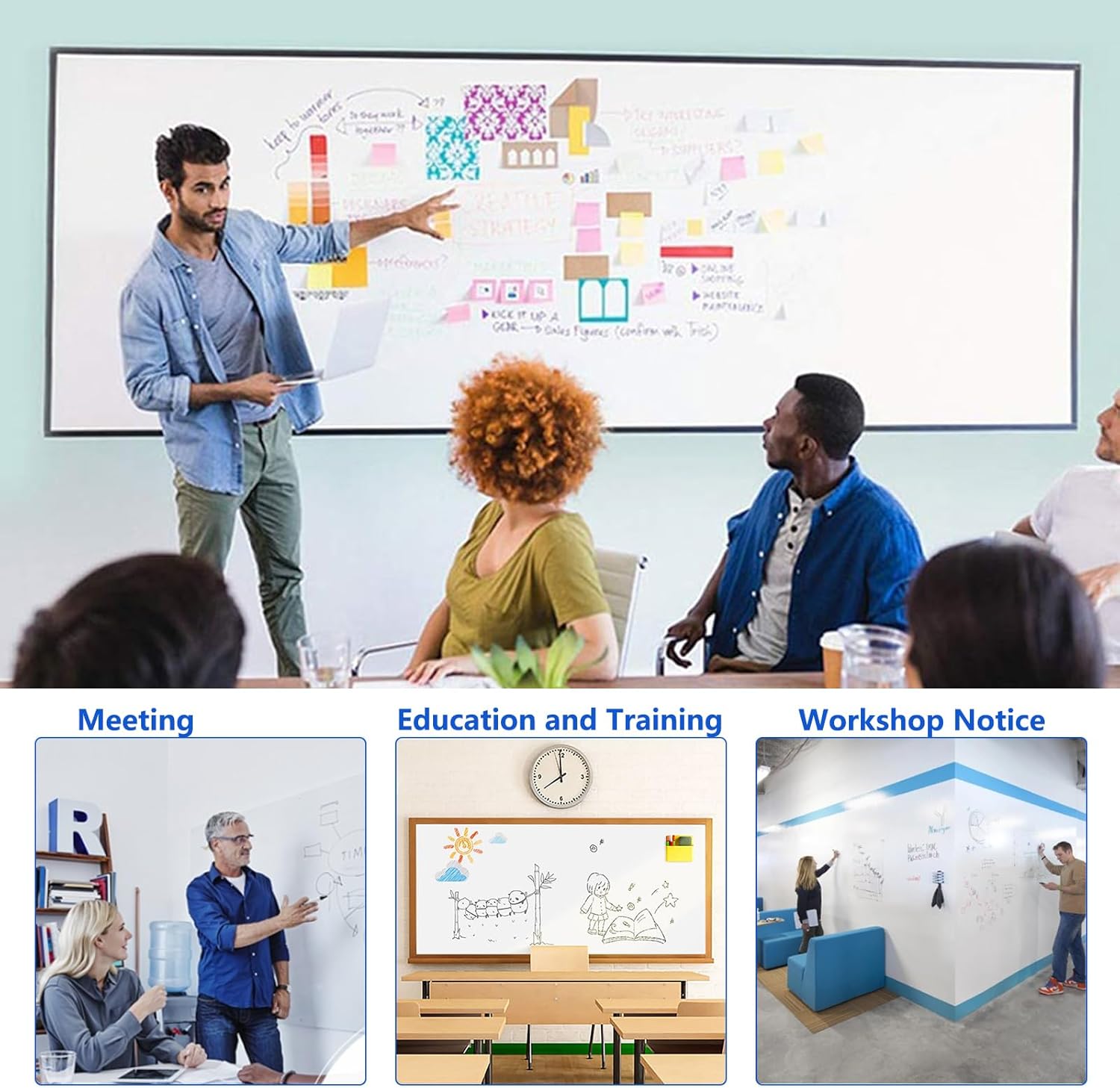 Self-Adhesive Dry Erase Whiteboard Sticker, 55.12" x 27.56" Magnetic Receptive White Board Wall Film, No Ghosting, Easy Write & Clean | Peel & Stick for Office, Home & Classroom,Incl. Accessories