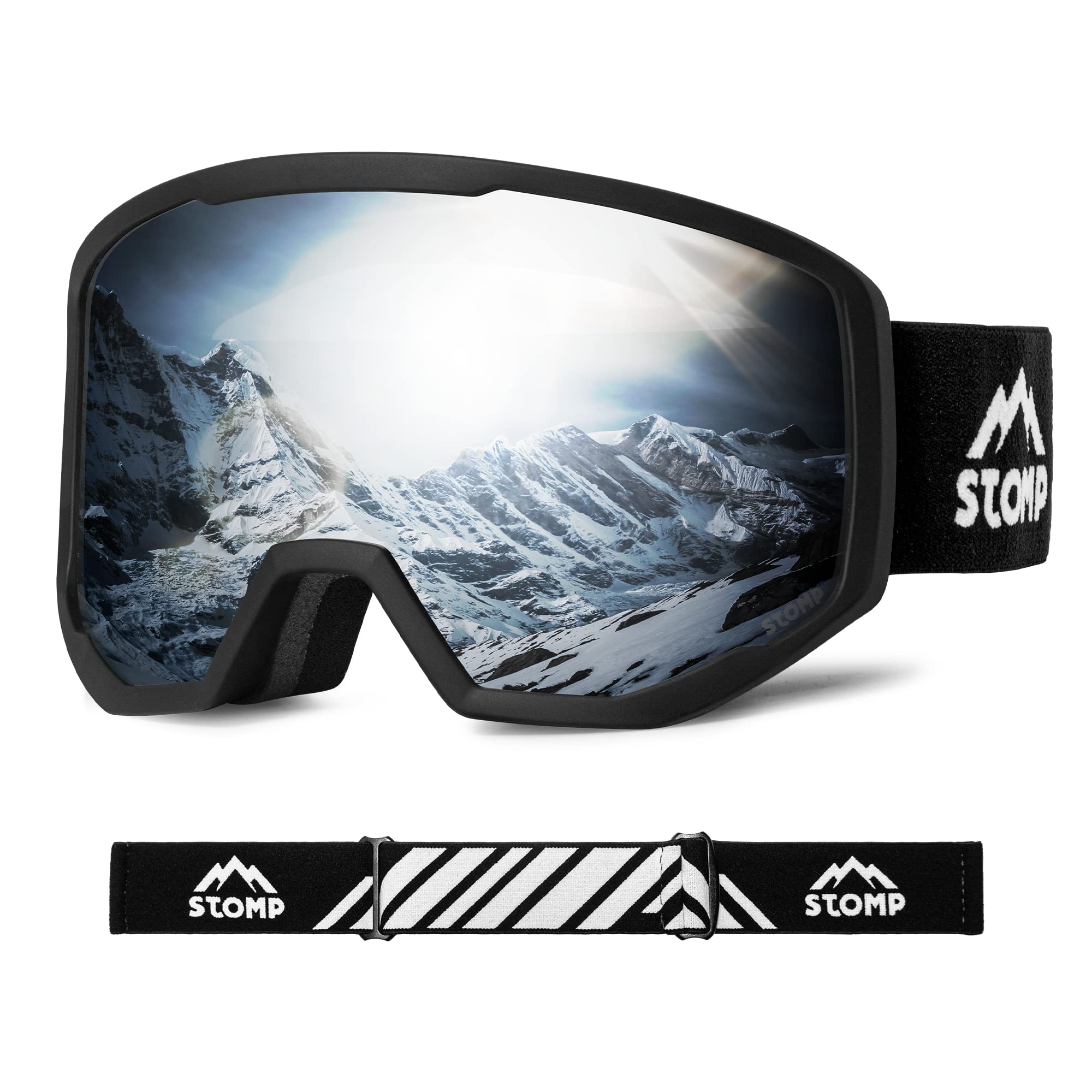 Ski/Snowboarding Goggles 100% UV400 Protection Replaceable Lens/Straps Goggle for Men, Women & Youth