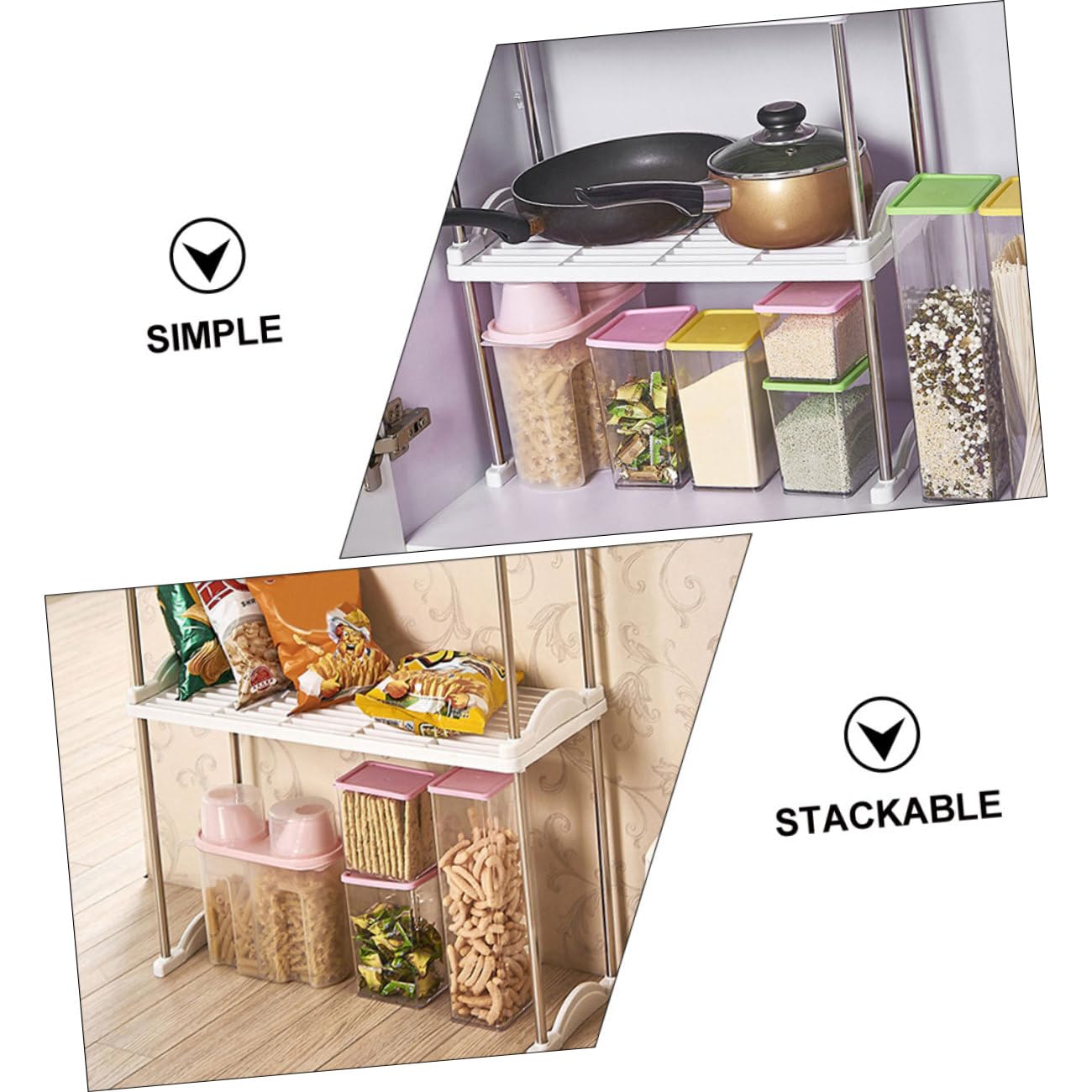 Housoutil Scaffale Portaoggetti in Metallo 2 Pezzi Supporto di Stoccaggio Multiuso Bianco 42X22X22 CM per Cucina e Bagno Mensola da Pavimento Resistente per Condimenti e Utensili