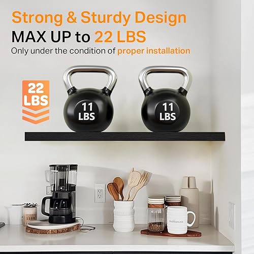 Miniatura 5 de BAYKA Estantes flotantes para pared, estantes de pared negros de 22.5 pulgadas para baño, dormitorio, sala de estar, cocina y libros, estante