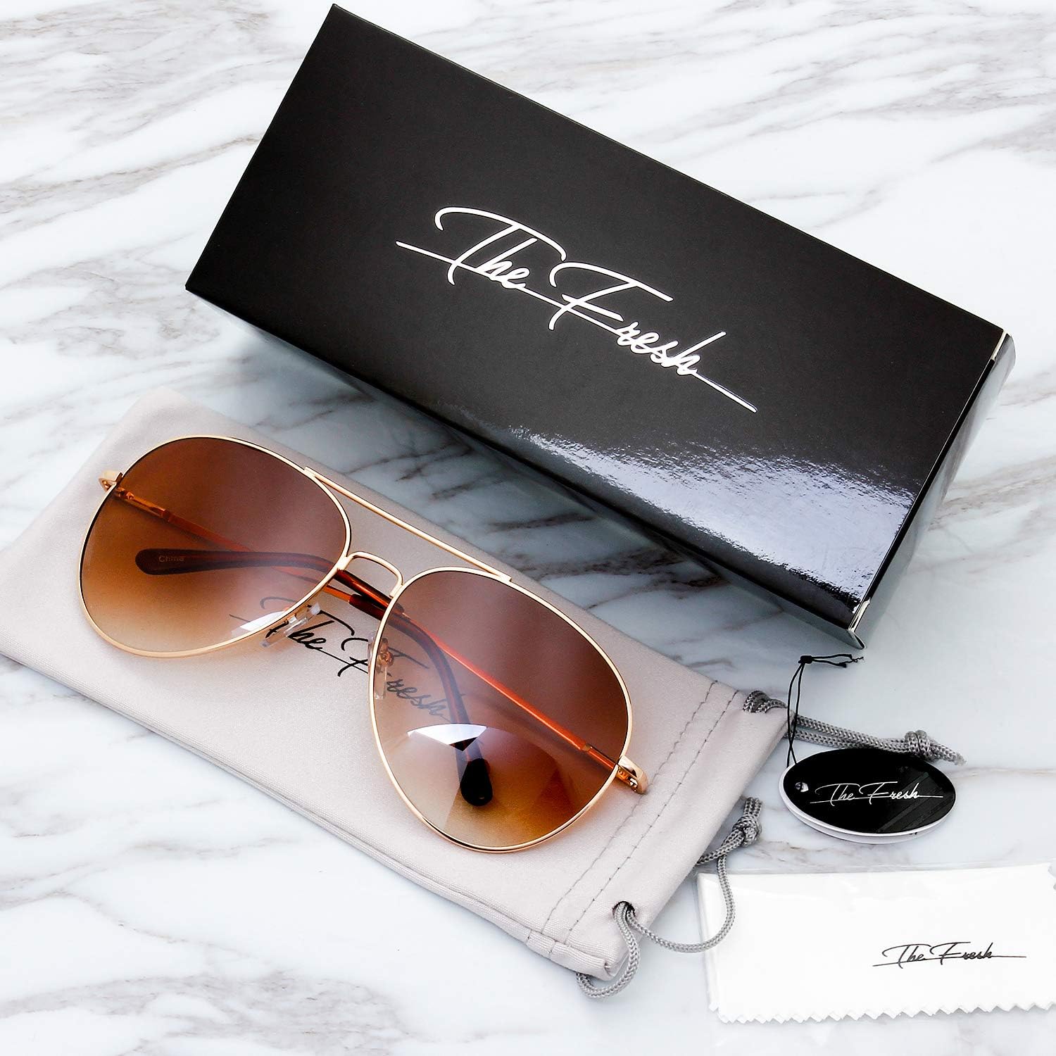 The Fresh Classic Aviator Frame Light Color Lens XL Oversized Sunglasses Gift Box - Image 7