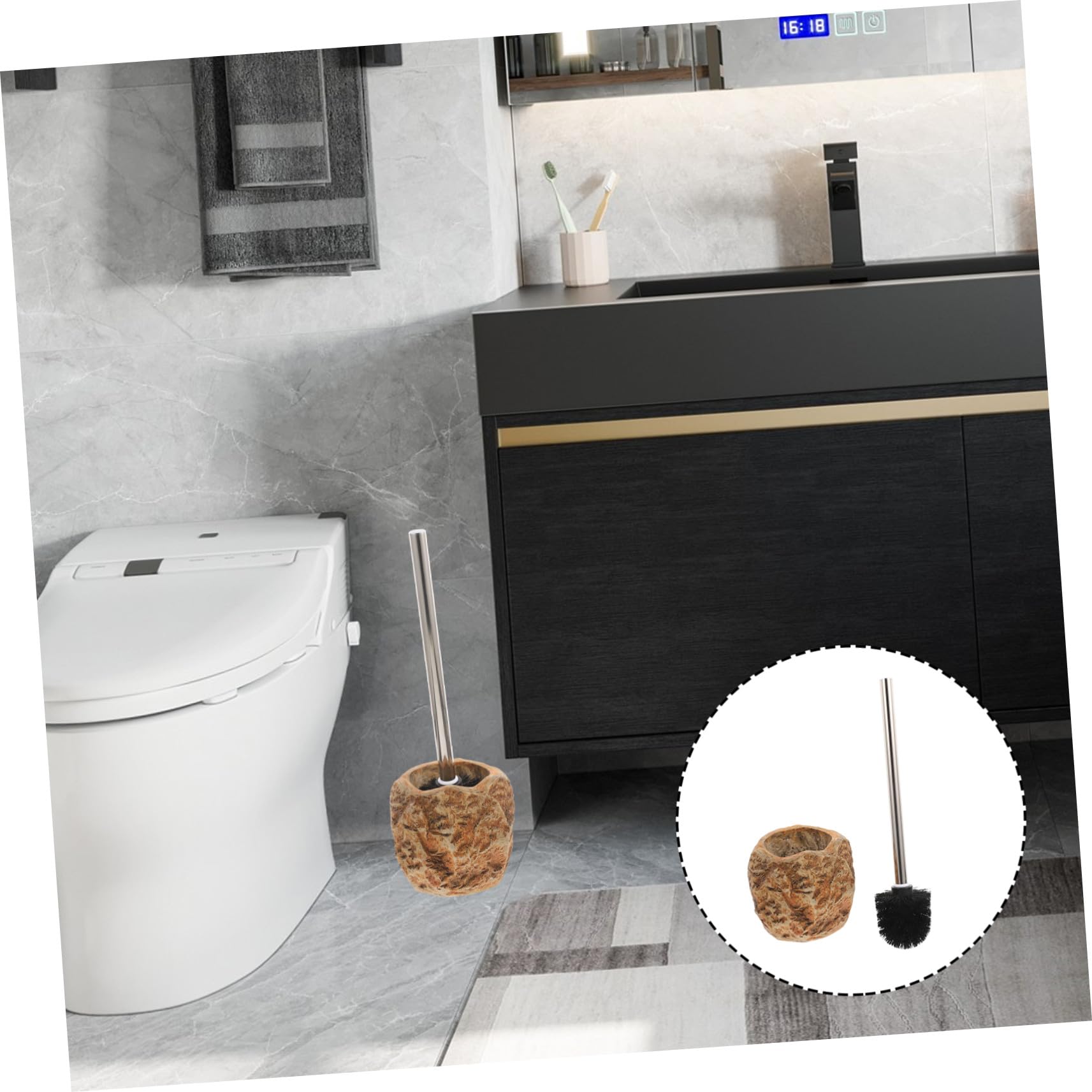 Escobilla WC con Mango y Soporte Estable Cepillo de Limpieza para Baño con Cerdas Resistentes para Eliminar Manchas y Organizar Espacio Hogar