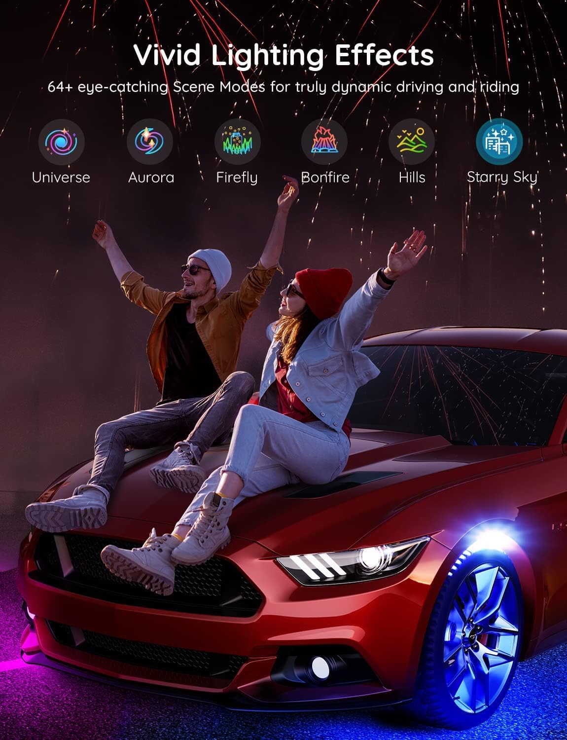 Govee Rock Lights with Smart APP Control, RGBW Underglow Car Lights with 64 Scene Modes, 4 Pods Warm White Under Car Lights with IP67 Waterproof and Reactive Music Mode for Cars, Trucks, DC 12V : Automotive