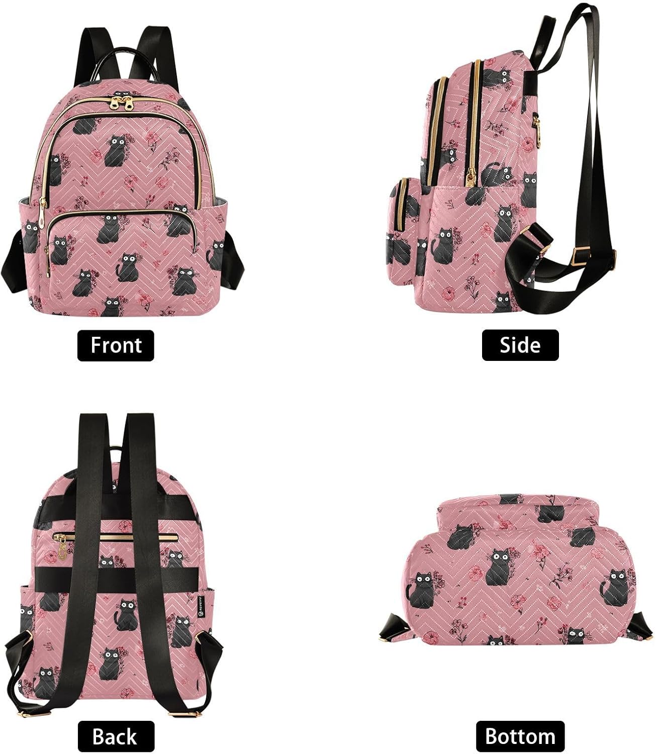 Black Cat Flower Floral Backpack Purse for Women Shoulder Bag Fashion Daypack Ladies Handbag Lightweight Travel Bag Rucksack