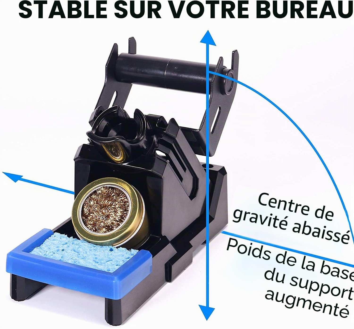 YIHUA X-2 Support de fer à souder résistant à la chaleur avec support de bobine à souder nettoyeur de pointe en laine de laiton éponge de nettoyage bord de protection 5 fentes de rangement intégrées