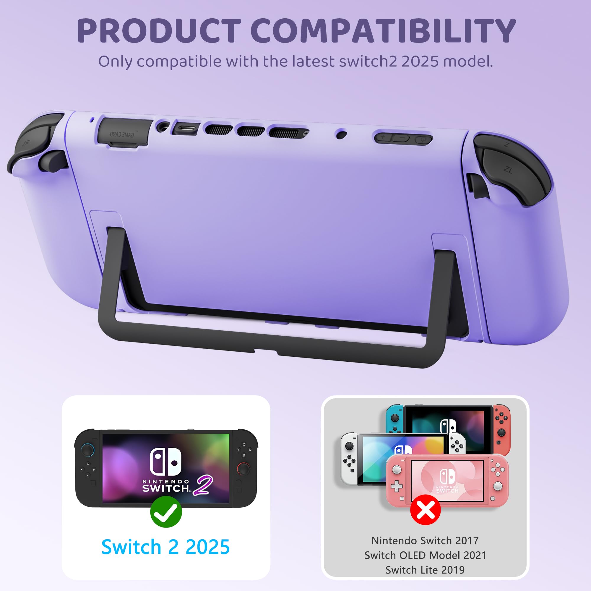 RHOTALL Custodia Viola per Nintendo Switch 2 (2025) 20,06 cm, custodia protettiva portatile da viaggio con 10 scomparti per carte di gioco, custodia rigida per Switch 2, protezione per lo schermo, 2