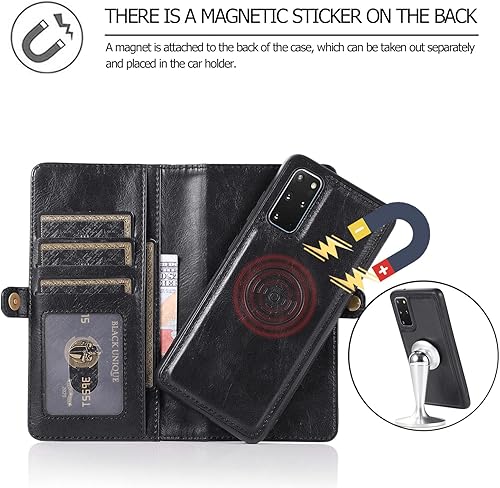 Miniatura 5 de Asuwish Funda de teléfono para Samsung Galaxy S20 Plus Glaxay S20+ 5G Wallet Funda desmontable con protector de pantalla de vidrio templado y