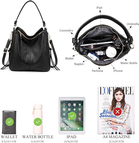 Miniatura 4 de Realer Bolsos Hobo para mujer, de piel sintética, bolso grande con borla, Hobo