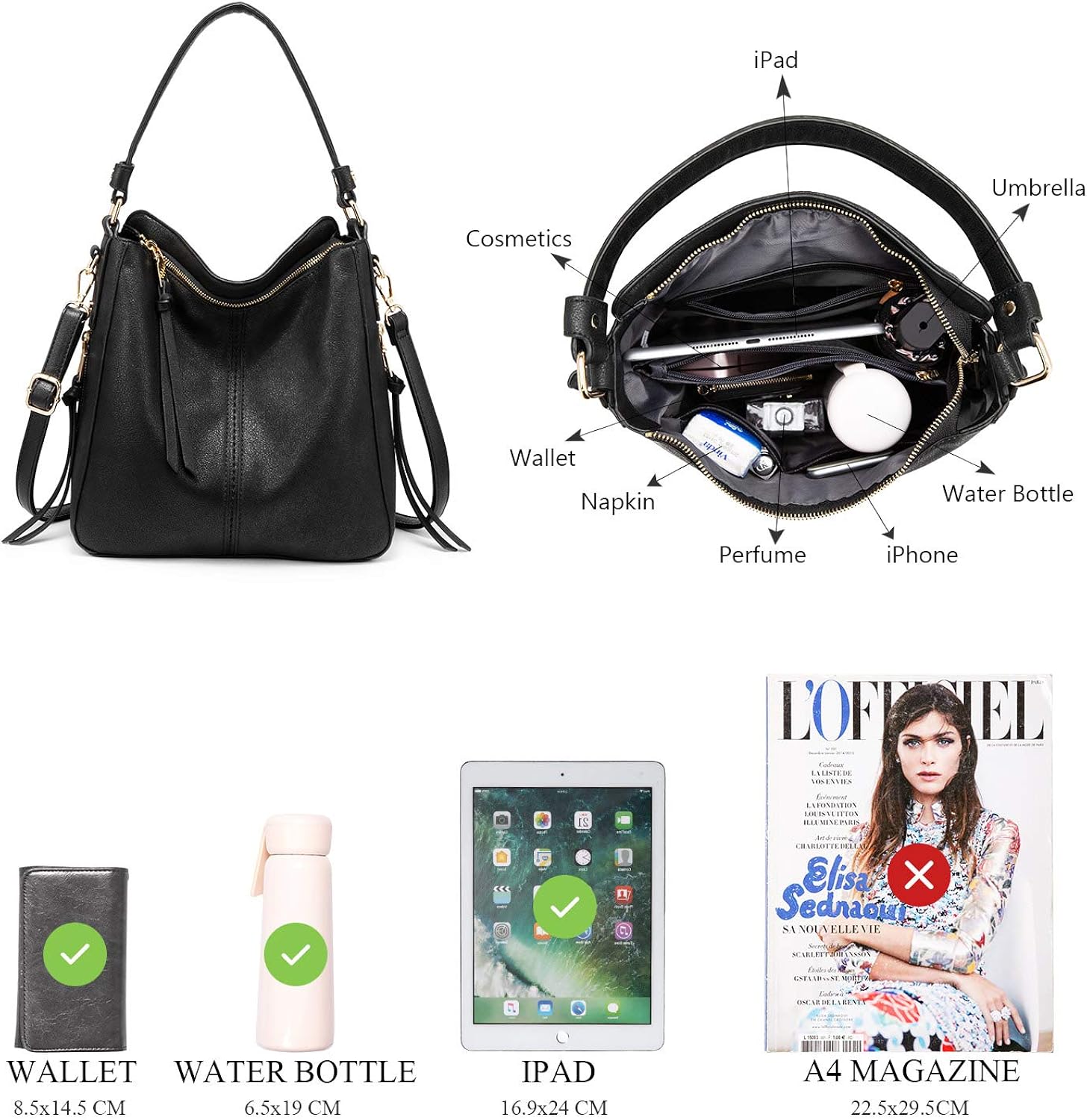 Miniatura 4 de Realer Bolsos Hobo para mujer, de piel sintética, bolso grande con borla