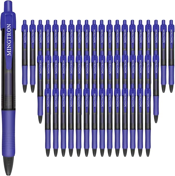 50 Pack No Smear Blue Ink Retractable Fine Point Gel Pens Bulk, 0.5MM