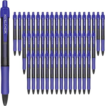 Blue Gel Pens, Fine Point, No-Smear, Click, Retractable, 50 Pack 0.5MM, Smooth Writing