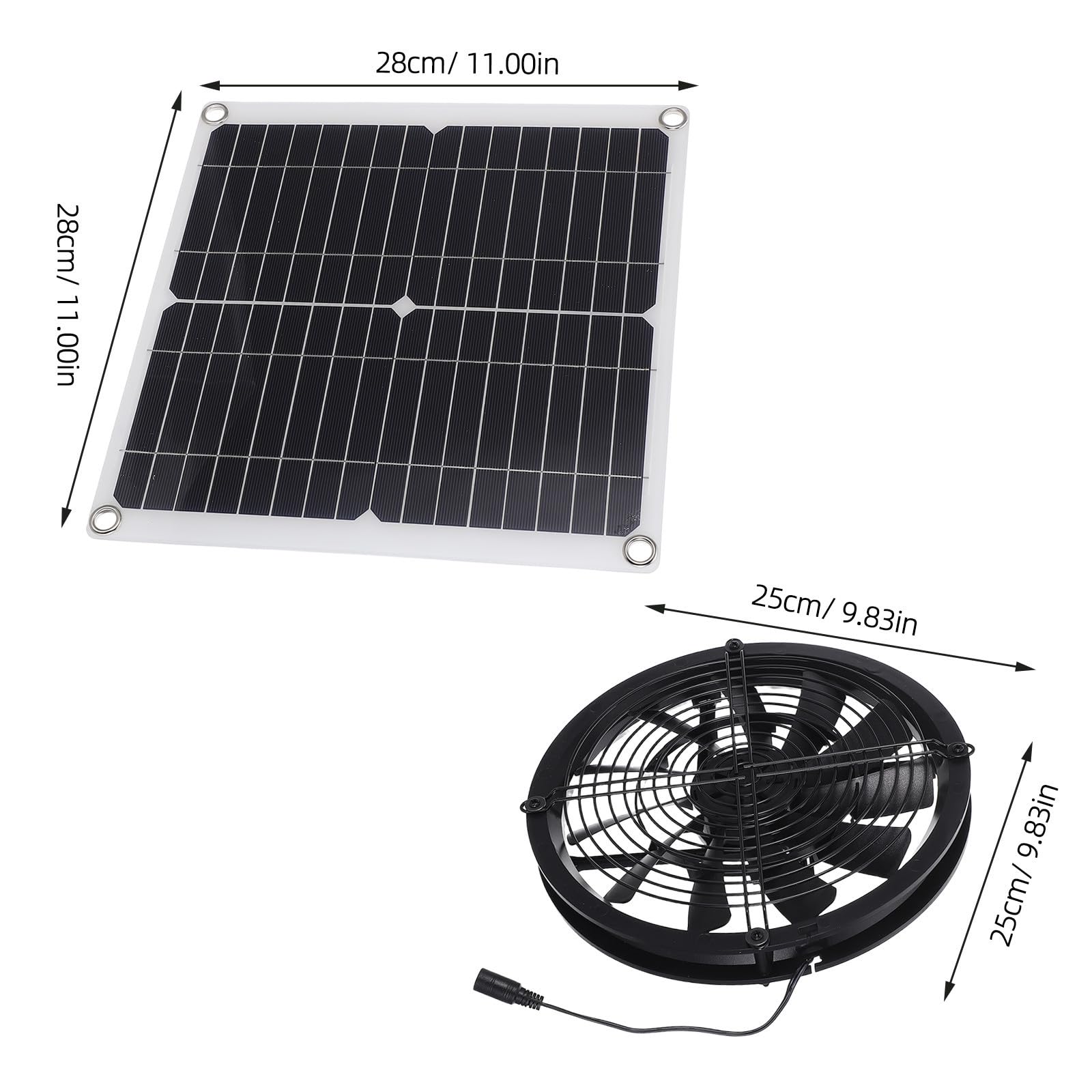 Solarbetriebener Abluftventilator 25cm Tierhäuser Kunststoff Rund Schwarz