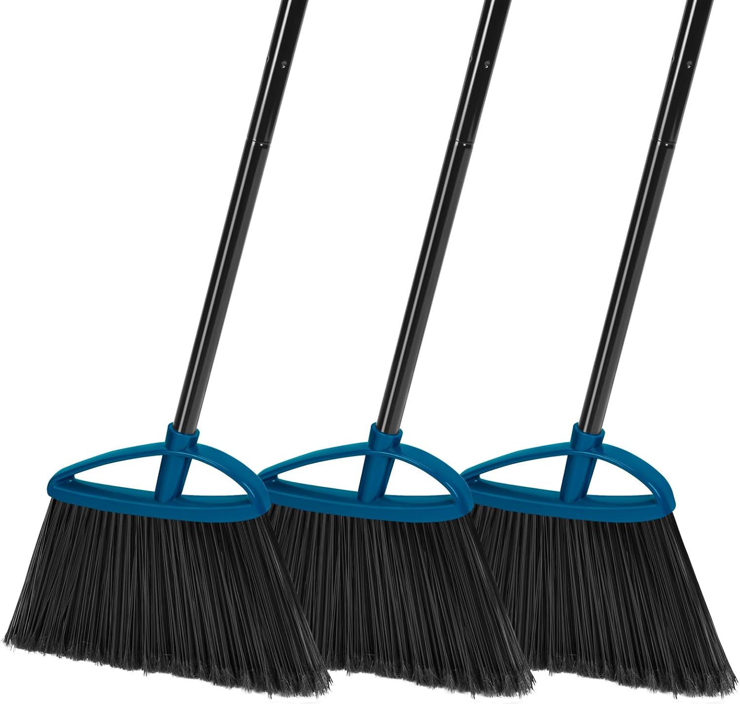 MAVRIZ 3 Pack Heavy Duty Broom Outdoor with 60″ Long Handle Stiff Bristle Kitchen Broom for Sweeping Indoor Angle Broom for Floors, Shop Restaurant Garage Patio