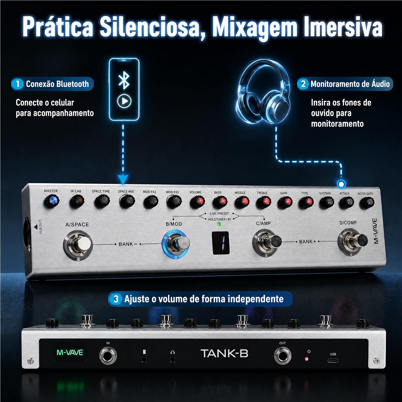 M-VAVE VEDO Tank-B Pedal de Multiefeitos para Baixo: 36