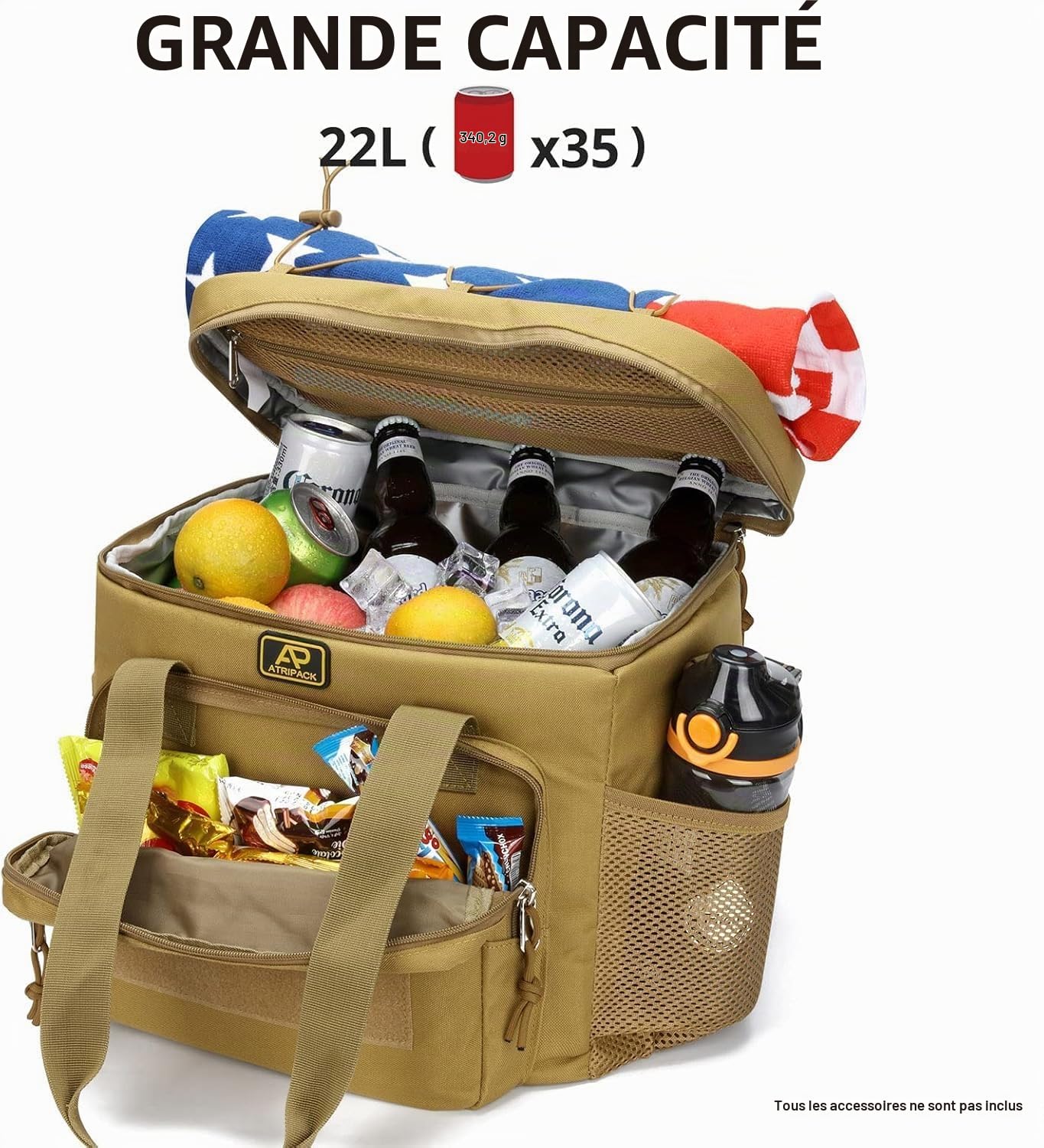 Sac Isotherme Tactique 22L Homme, glacière adaptée au Travail | Grande glacière tactique repas, bandoulière ajustable amovible, doublure isolante étanche, sac souple adapté à la pêche