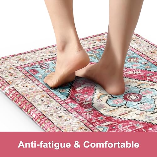 Vista 156 de KIMODE - Juego de 2 tapetes de cocina bohemios, antifatiga, antideslizantes, impermeables, ergonómicos, acolchados, cómodos, para lavandería, Caqui