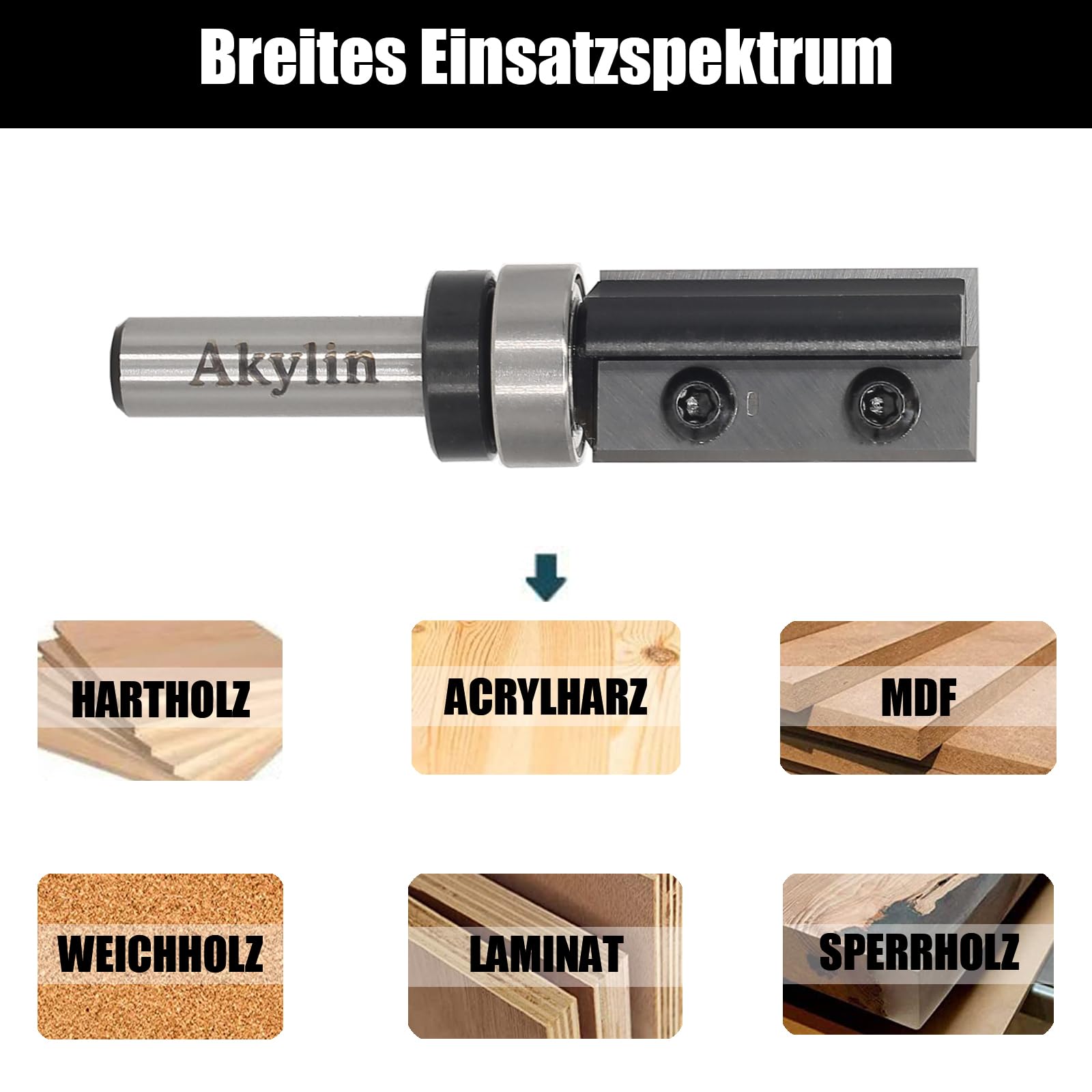 Wendeplatten Bündigfräser 8mm Schaft，4-seitigen Austauschbare Hartmetall Klinge，Bündigfräser Oberfräse mit Kugellager Holzfräser für Kantenbearbeitung