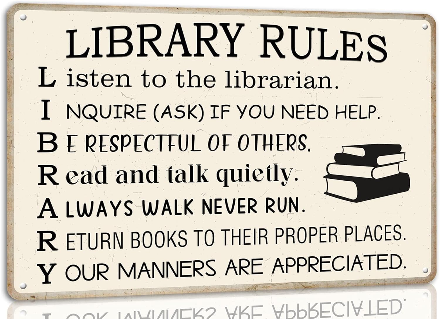 Anceky Library Rules Tin Sign Funny Library Card Vintage Style Girls Boys Room Decor Farmhouse Home Metal Wall Decor Themed Reading Room Decor Retro Plaque 12x16 Inch