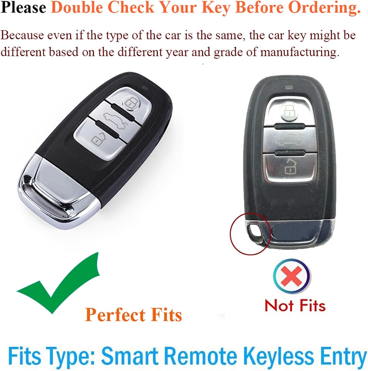 SANRILY Keyless Latest Frosted Texture Black Key Fob Cover Fit for Audi A4 R8 Q5 Q7 S3 S4 S5 S6 S7 S8 SQ5 RS5 RS7 A5 A6 A7 A9 Metal Key Case with Key Ring C