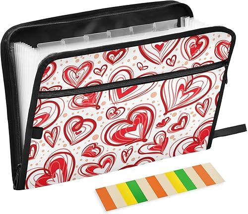 Lindas carpetas de archivos de corazones de San Valentín expandibles, 13 bolsillos, tamaño carta A4, chaquetas de archivo expandibles con cierre de