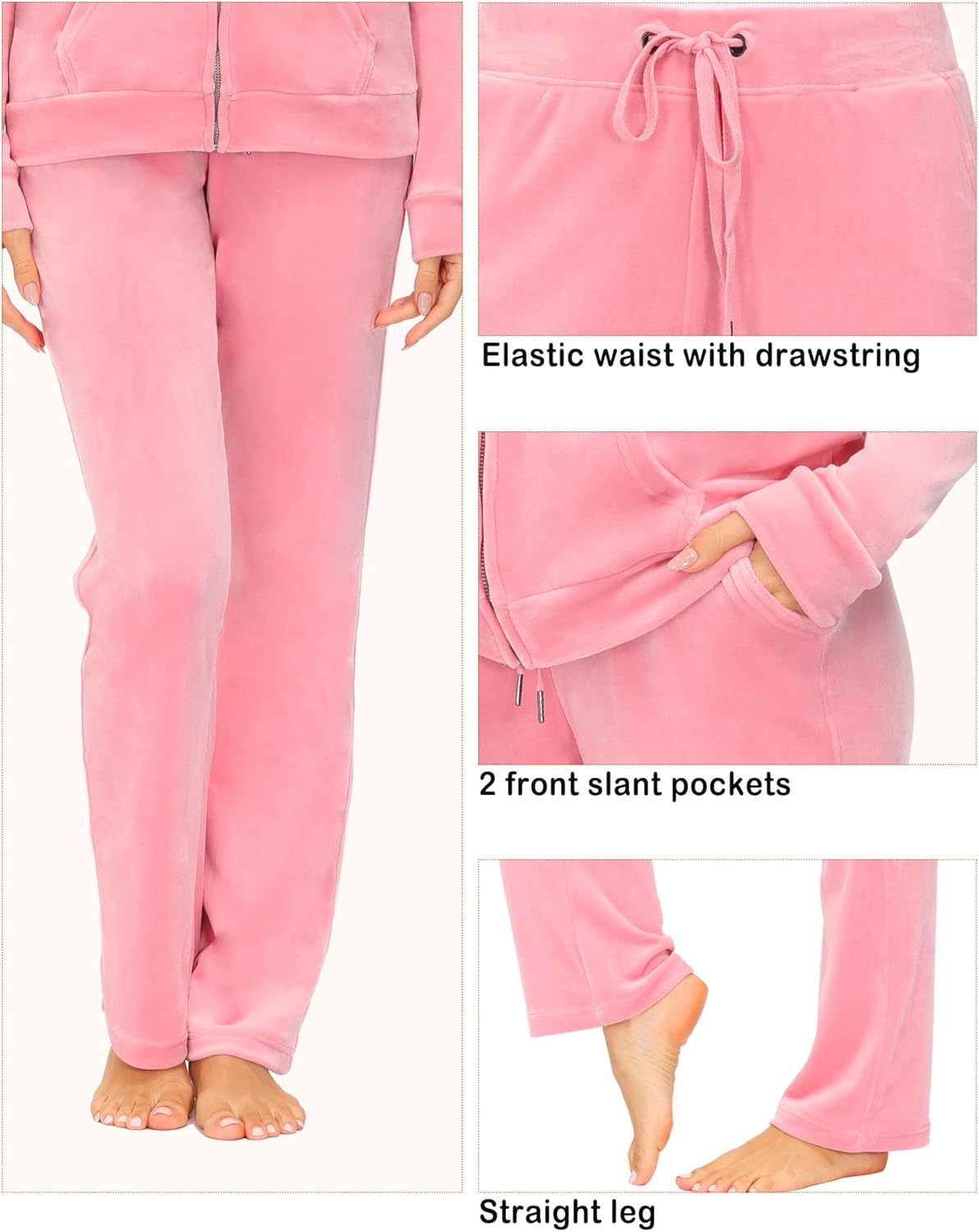 Dolcevida Womens Velour Sweatsuits Sets 2 Piece Tracksuits Outfits Full Zip Hoodie and Sweatpant Set Velvet Jogging Suit - Image 6