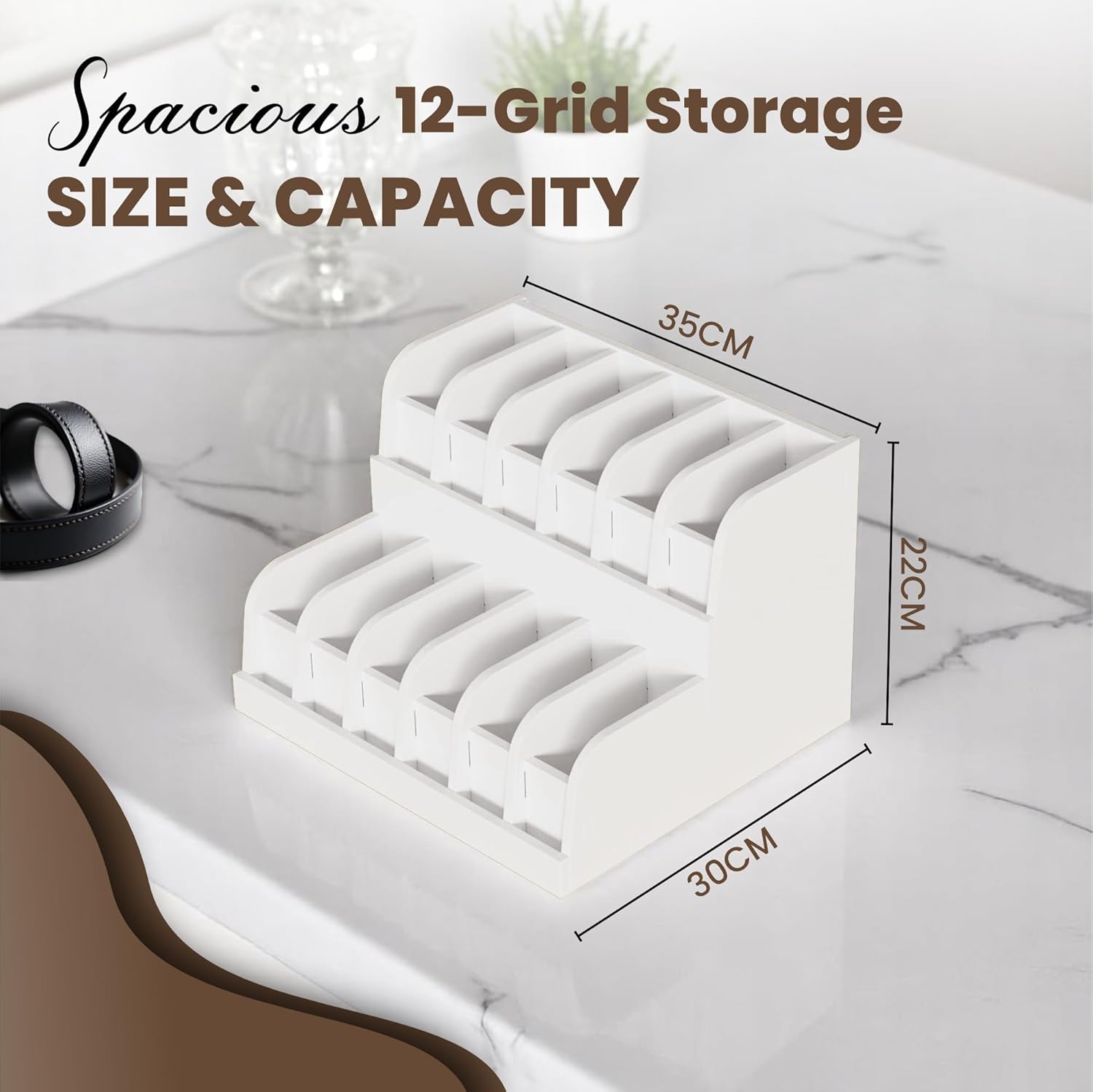 Lunoir 12-Compartment Belt Organizer for Closet – Belt Holder Storage Box for Men, Tie & Scarf Organizer, Foldable Belt Rack, Closet Storage Solution for Accessories