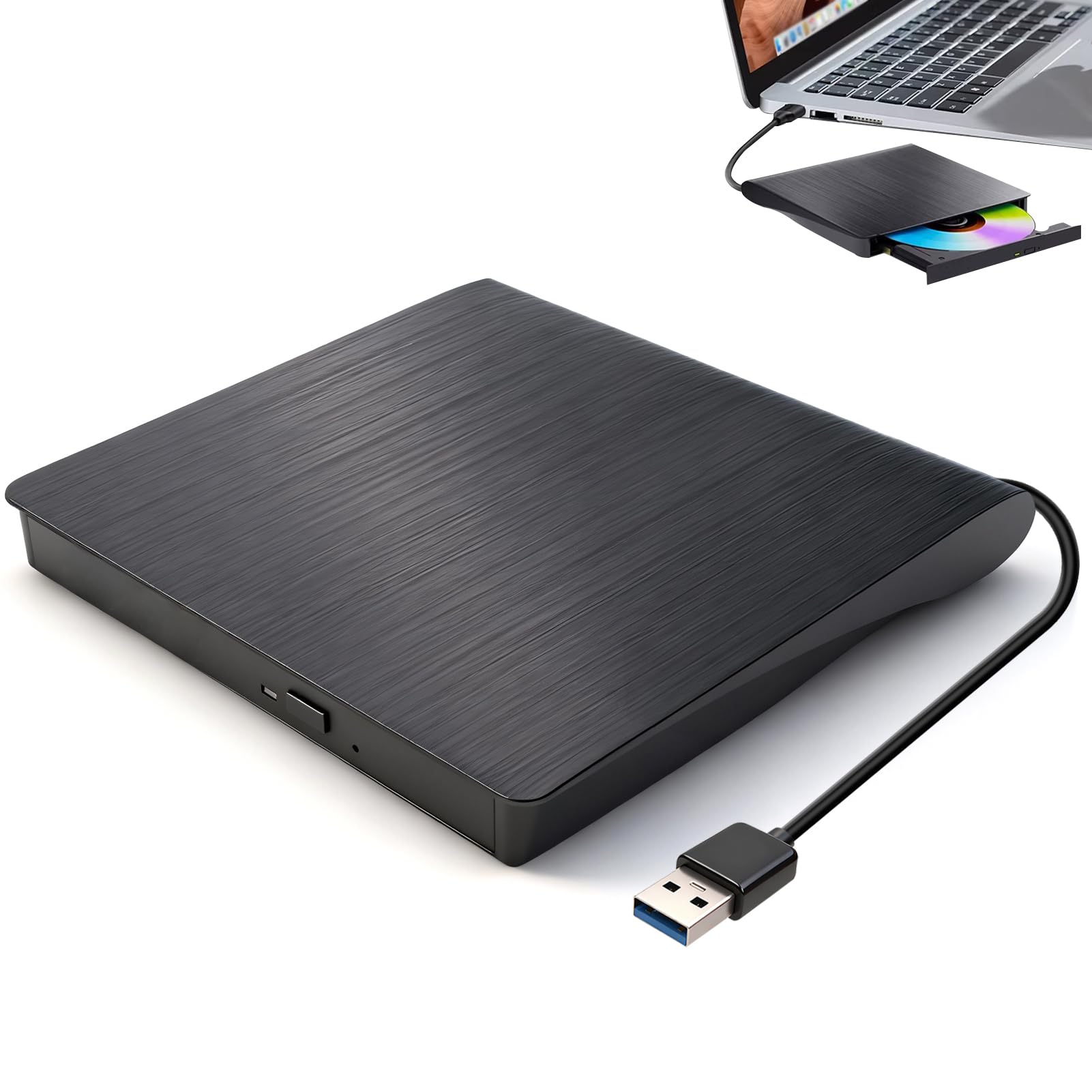 Veridius External CD DVD Drive for USB 3.0 Slim Portable CD DVD Drive Player Burner Writer Reader Rewriter Optical Disc for Laptop PC Desktop Mac IOS Macbook Pro Windows 11 10 8 7 / XP Vista Linux