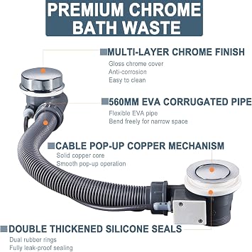 Chrome Bath Waste with Overflow & Chrome Pop Up Waste