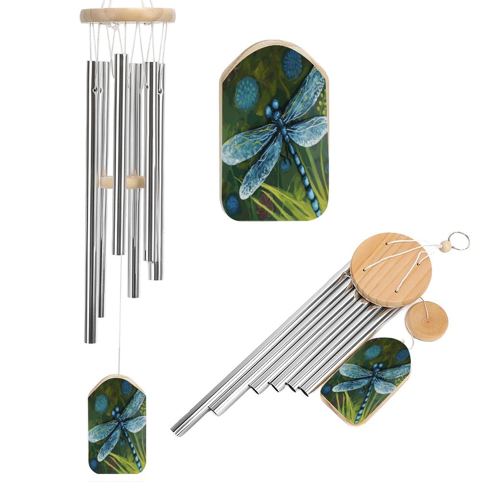 Btcowzrv Style Hand Painted Blue Dragonfly Wind Chimes For Outside, Hanging Windchimes With 6 Aluminum Tubes, Memorial Wind Chime For Patio Backyard Garden And Outdoor Decor