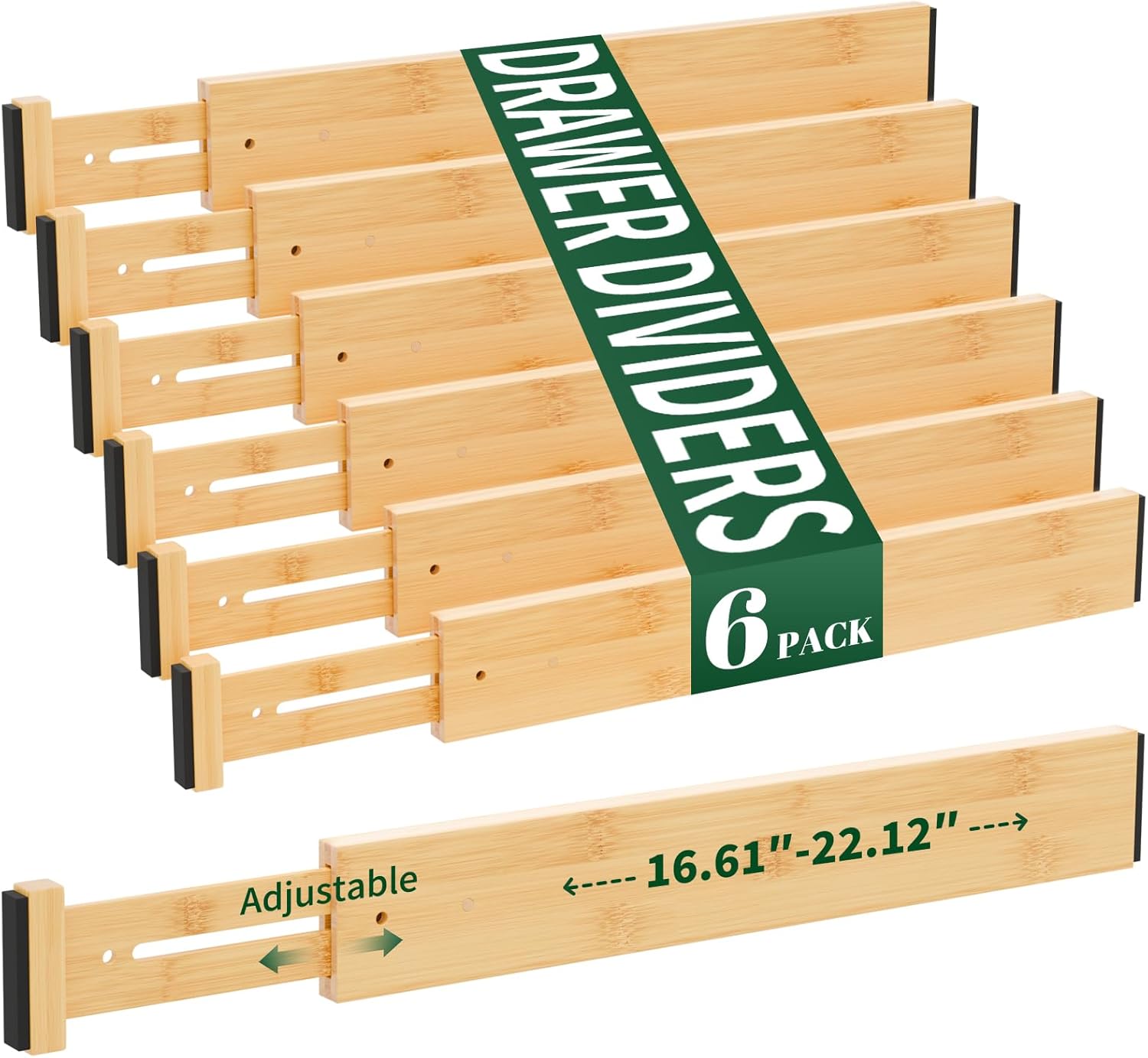 Adjustable 6-Pack Bamboo Drawer Dividers for Kitchen & Home Organization Adjustable 6-Pack Bamboo Drawer Dividers for Kitchen & Home Organization