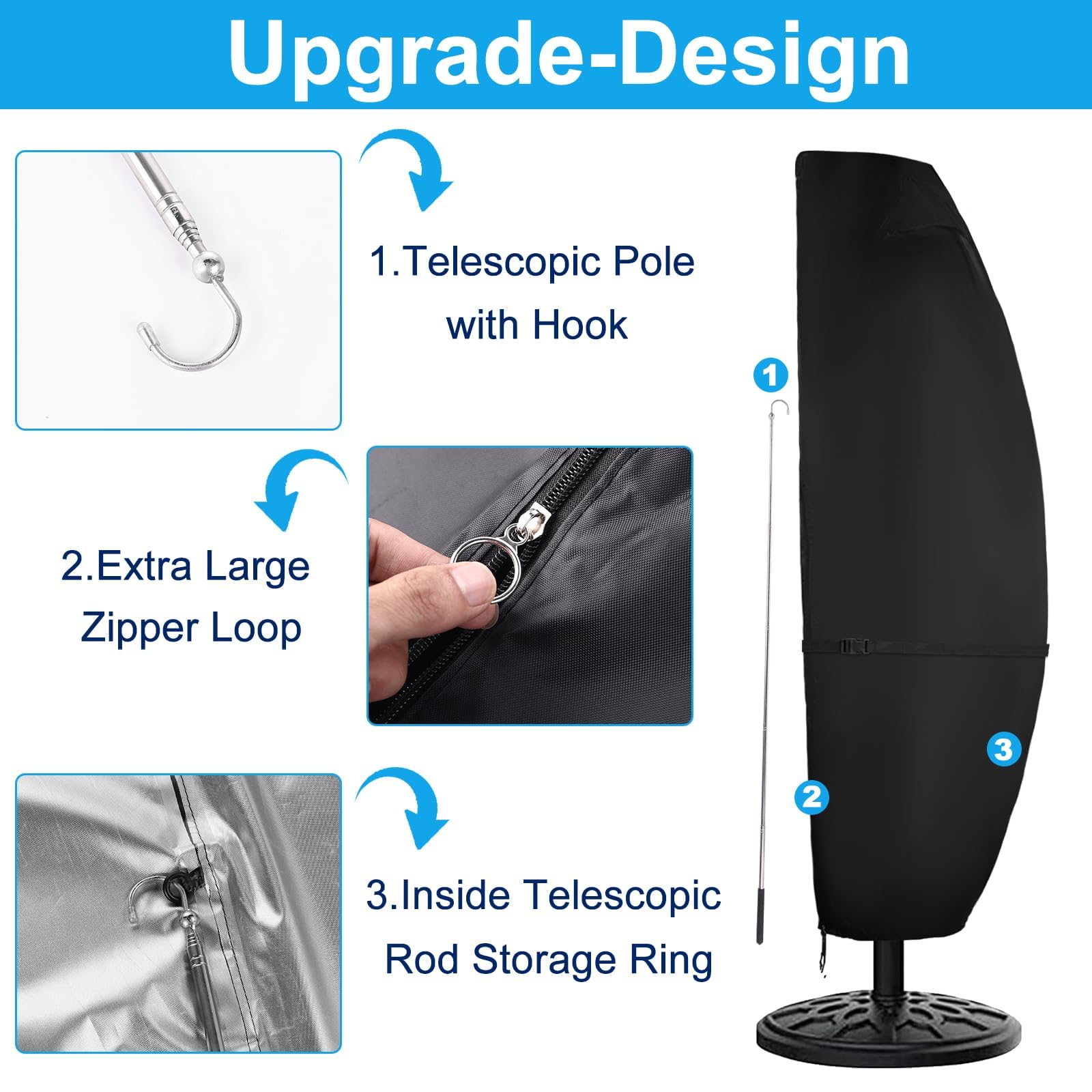 Funda impermeable 420D para sombrilla de patio de 9 a 12 pies, con cremallera impermeable resistente y ventilación superior, se adapta a la cubierta de sombrilla voladiza al aire libre