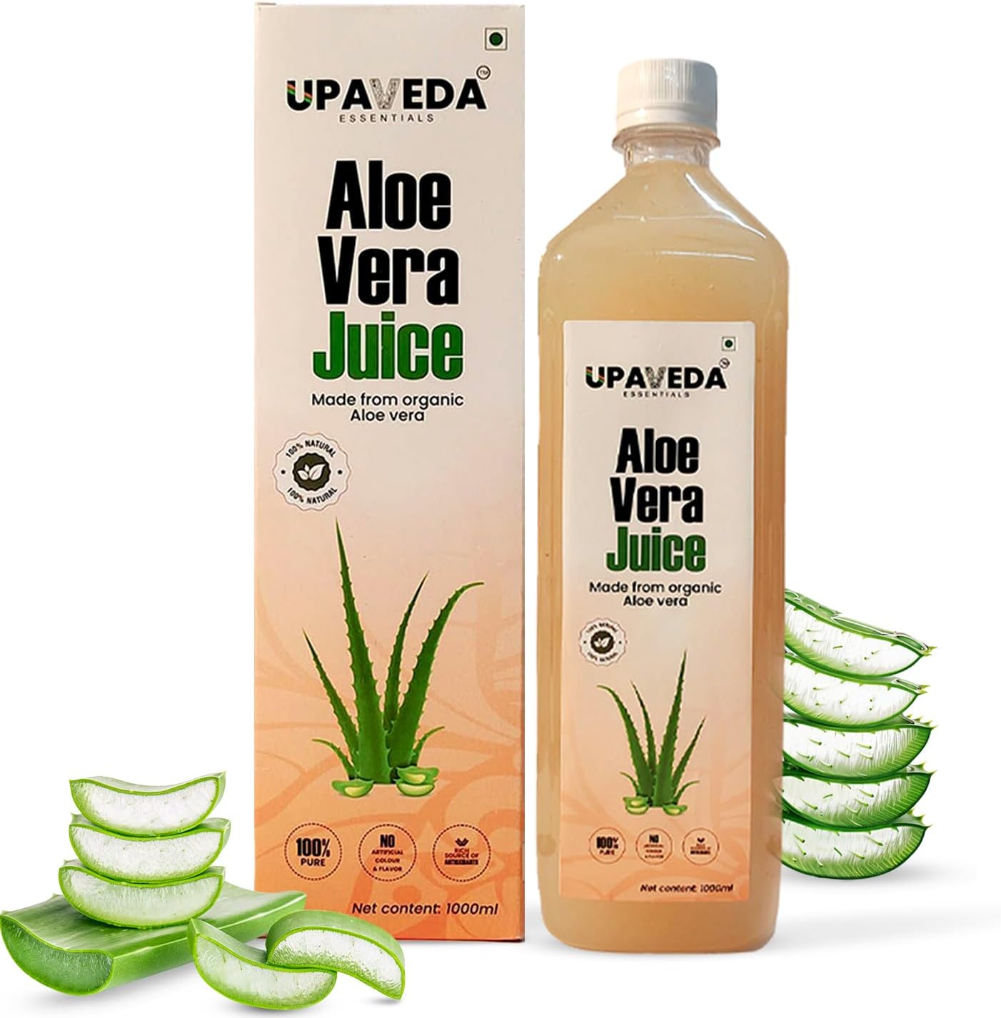 Upaveda Aloe vera Juice 1 Ltr (With Pulp) | Rejuvenates Skin and Hair | Natural Juice for Skin Care Fiber Rich | No Added Sugar