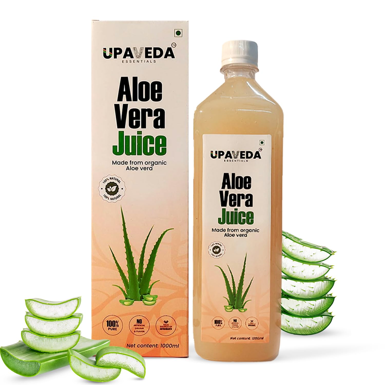 Upaveda Aloe vera Juice 1 Ltr (With Pulp) | Rejuvenates Skin and Hair | Natural Juice for Skin Care Fiber Rich | No Added Sugar