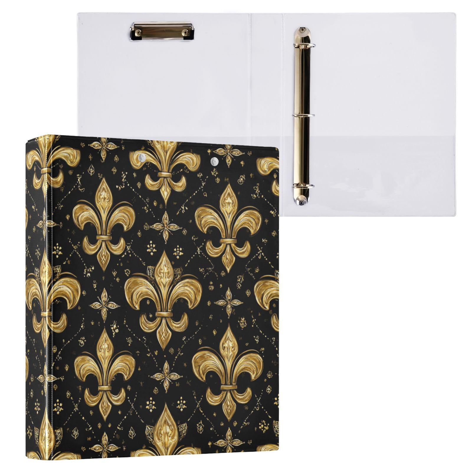 Kcldeci Raccoglitore a 3 anelli con copertina rigida, motivo floreale dorato, 3,8 cm, 200 fogli, per ufficio, casa, rientro a scuola, confezione da 2