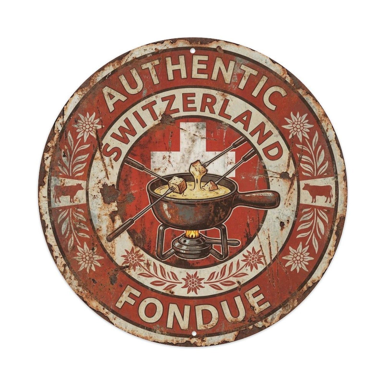 Switzerland Travel Fondue Swiss Cheese Dish Cuisine Metal Tin Sign
