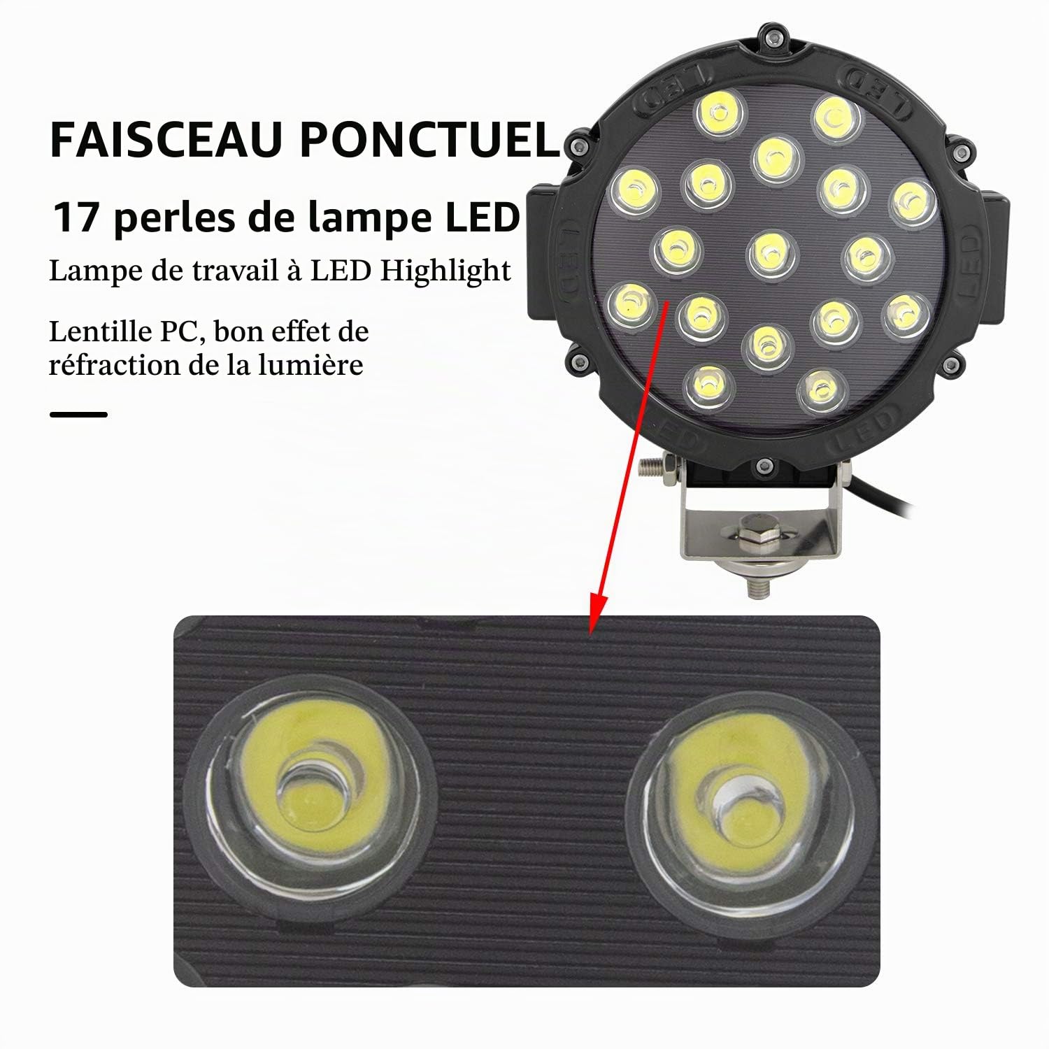 RIGIDON 2 x Rond Phare de travail led, 7 Pouces 18 cm 51W Spot Phare Led