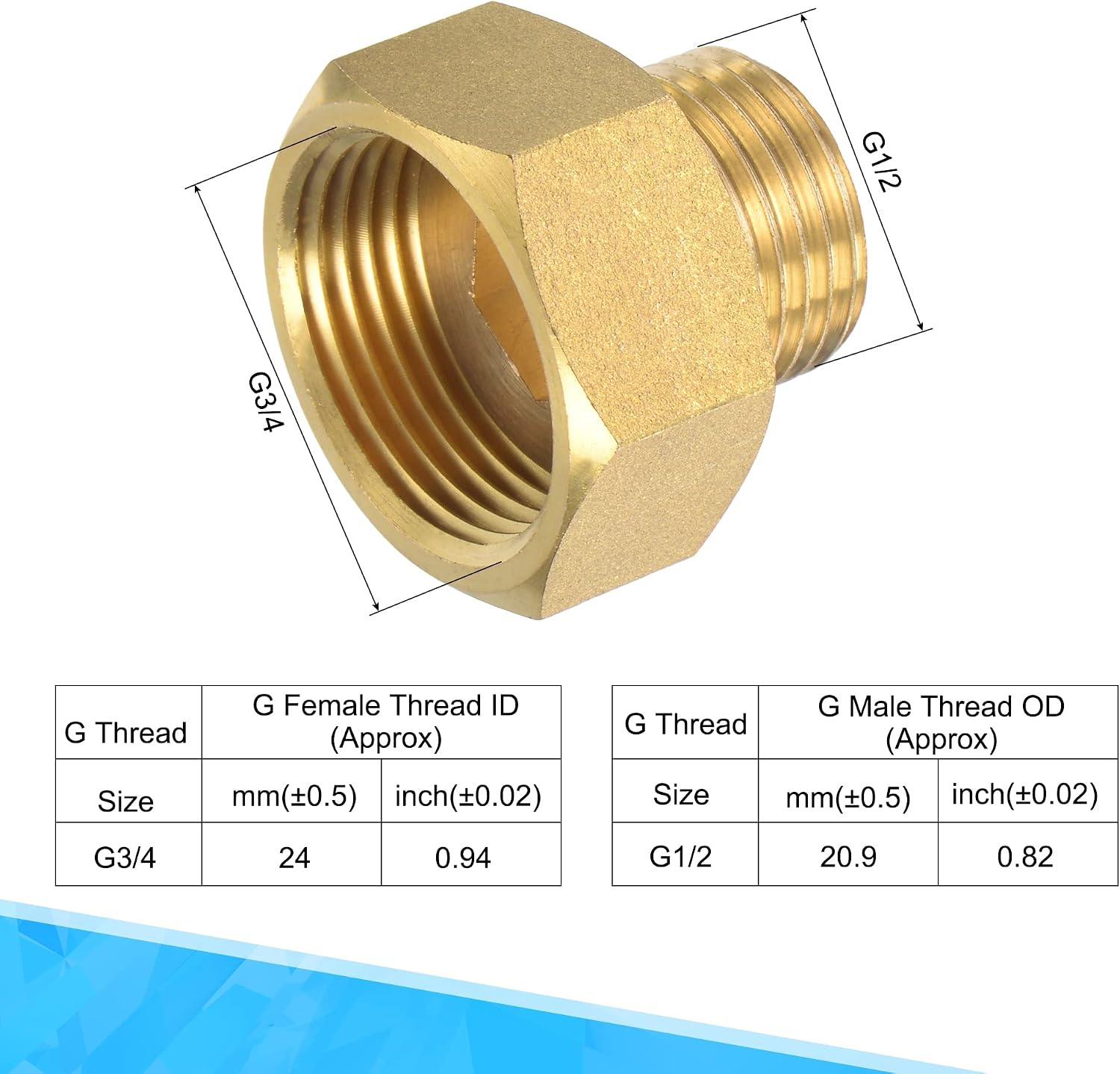 MECCANIXITY Brass Pipe Fitting Water Meter Coupling G3/4 Female x G1/2 Male Thread Hex Connector Adapter 26.5mm Length Pack of 2