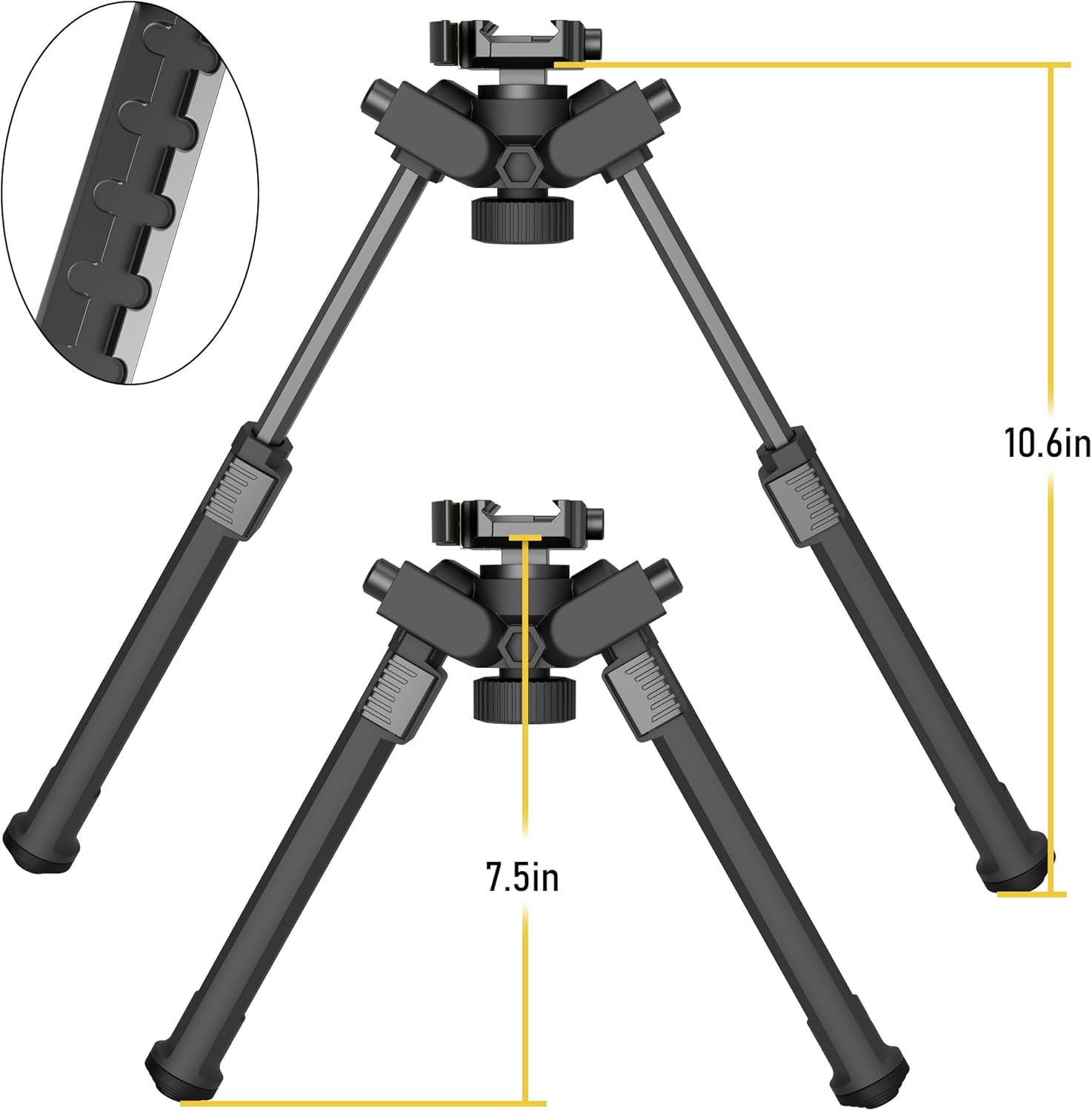 UUQ QV14 Tactical Portable Rifle Bipod, Picatinny and Mlok Mounting Options, 360 Degree Swivel, 7 Adjustable Height, Made of Lightweight High-Strength Polymer