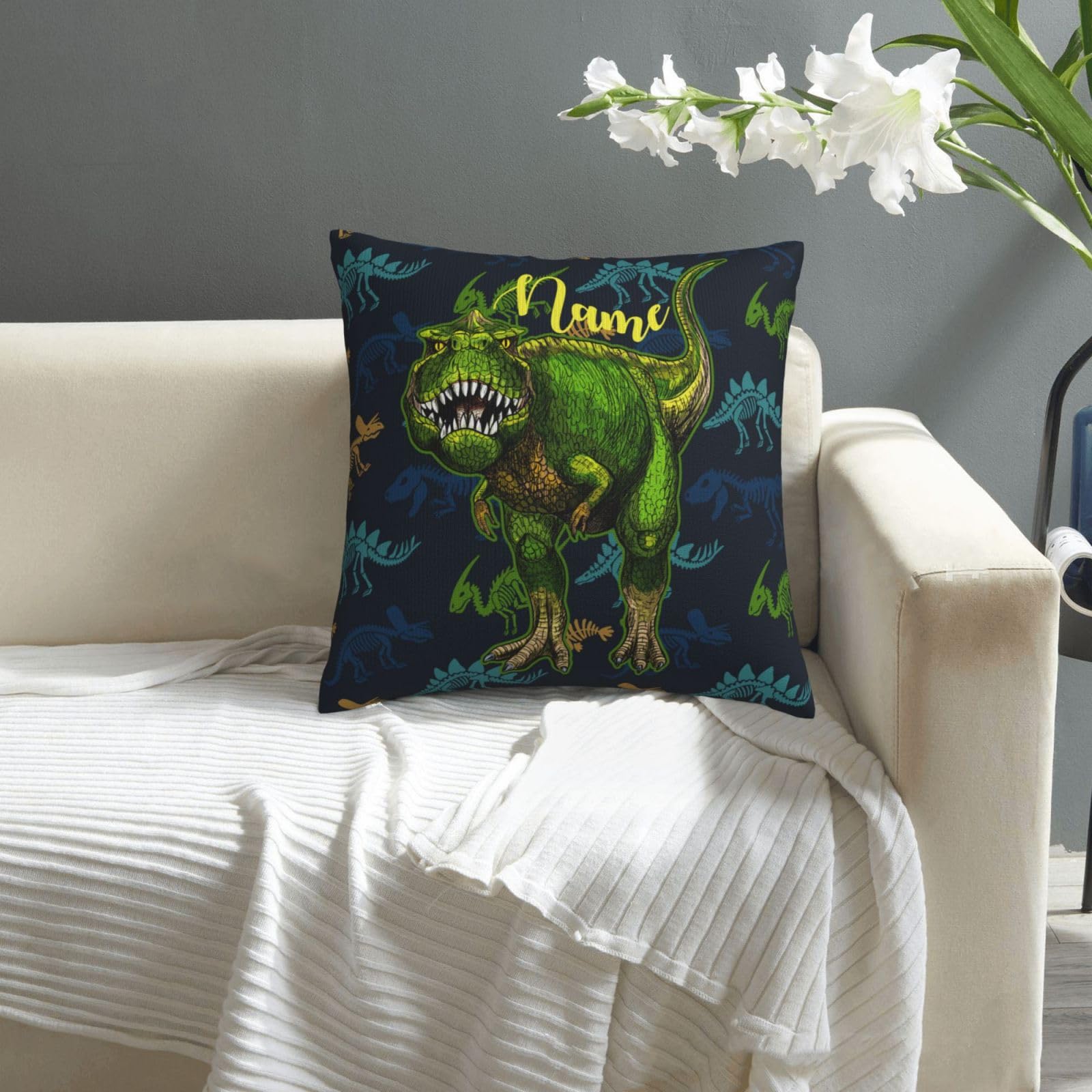 Custom Dinosaur Pillowcase with Name Personalized Name Pillow Cover with Dinosaur for Kids Boys Girls Funny Family Pillowcase for Home Decoration