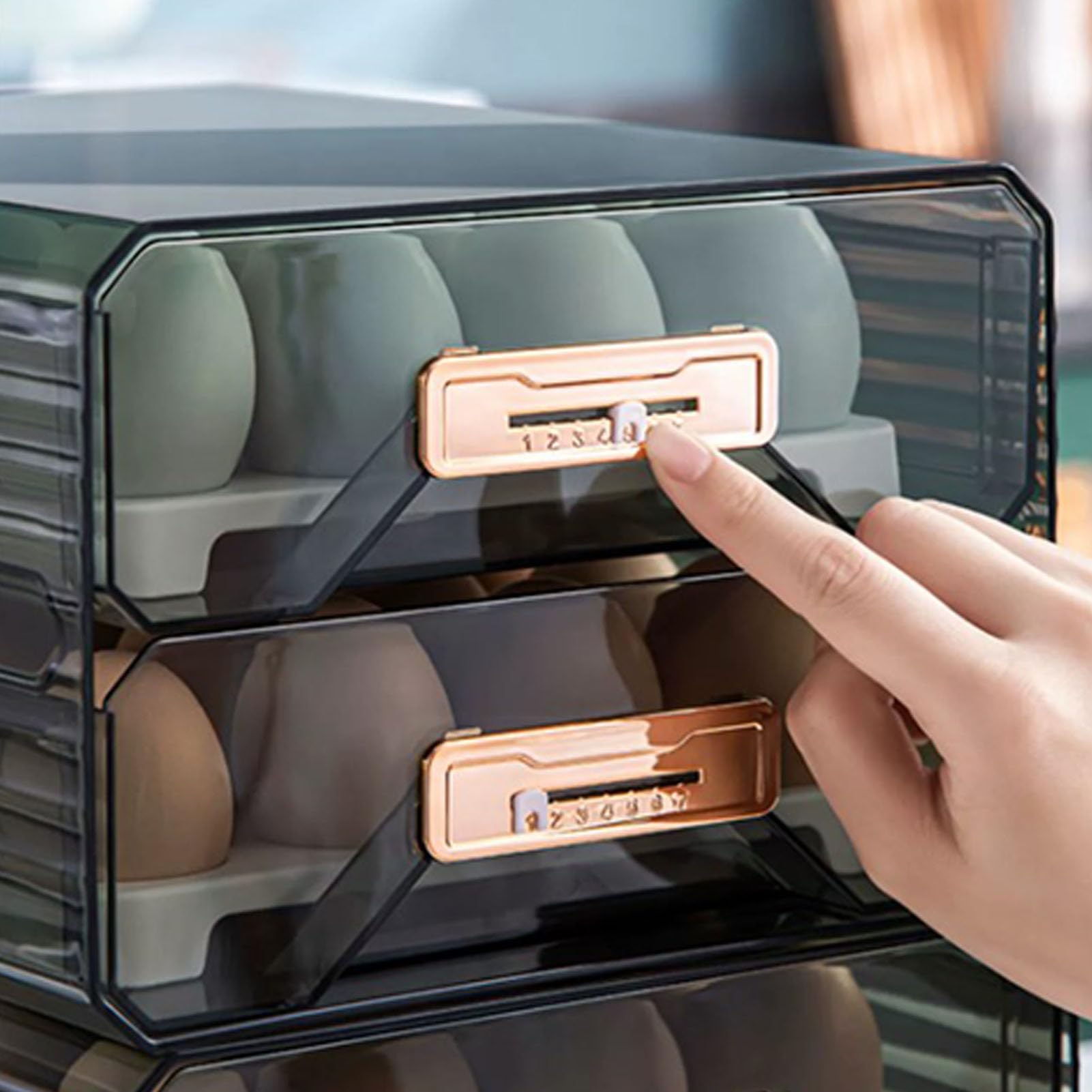 Caja de almacenamiento de huevos Diseño de bandeja Portahuevos Recipiente de alimentos apilable de plástico transparente para refrigerador de cocina