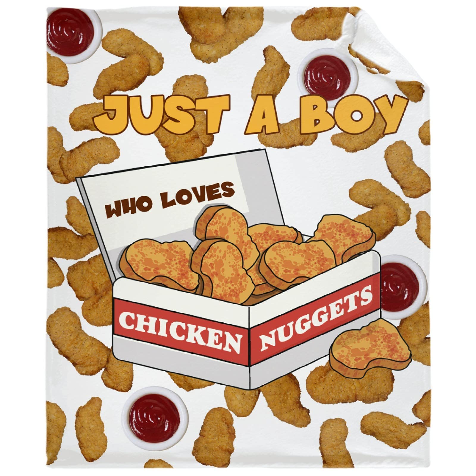 NGGBBDYGB Just A Boy Who Loves Chicken Nuggets Cartoon Box Ulta Soft Fleece Flannel Blankets Birthday Halloween Throw Blanket Bedding Outdoor Cover for Picnic Couch 80"x60" Queen Adults